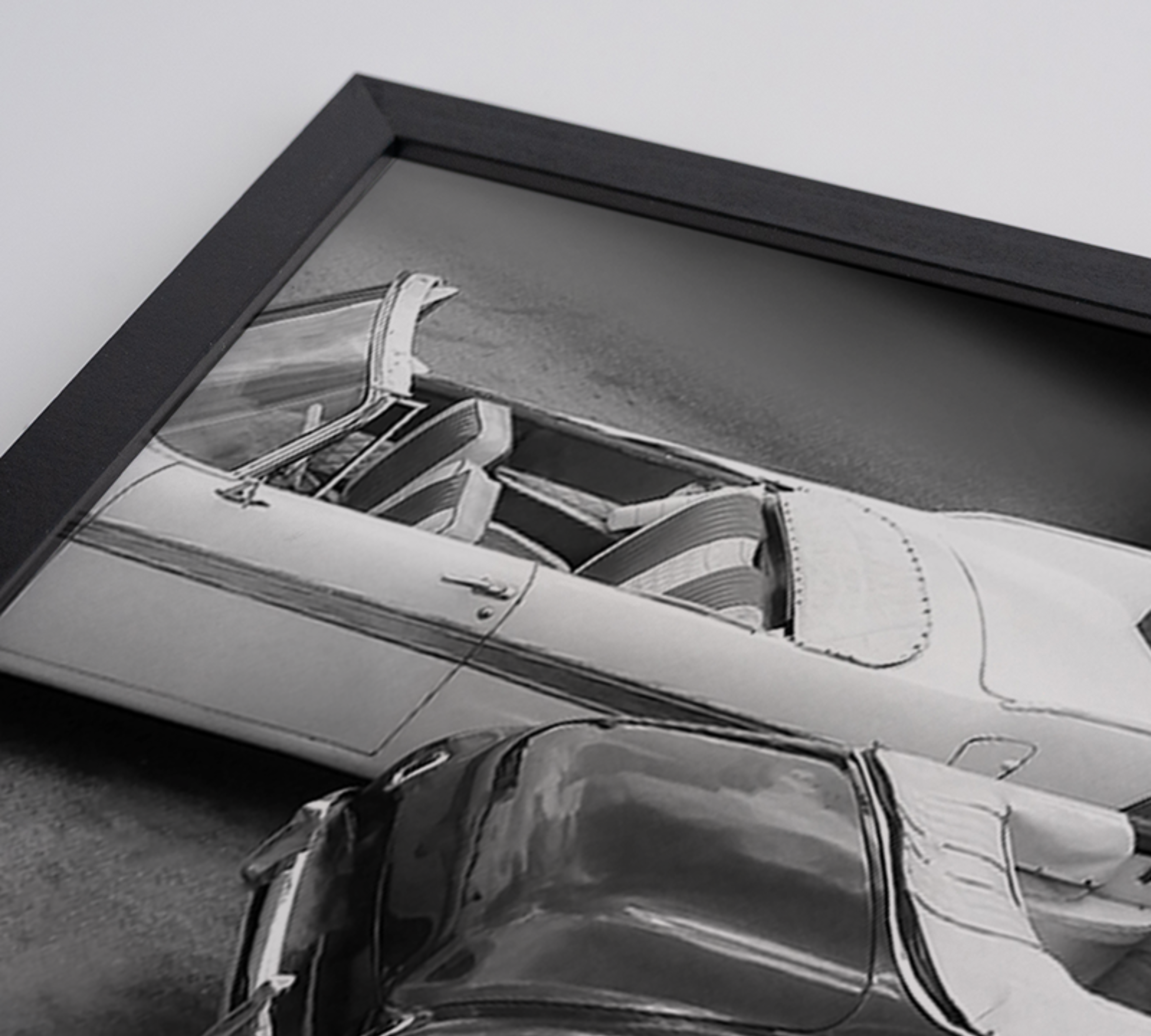 Parked Convertibles Art Print with Frame Black and White
