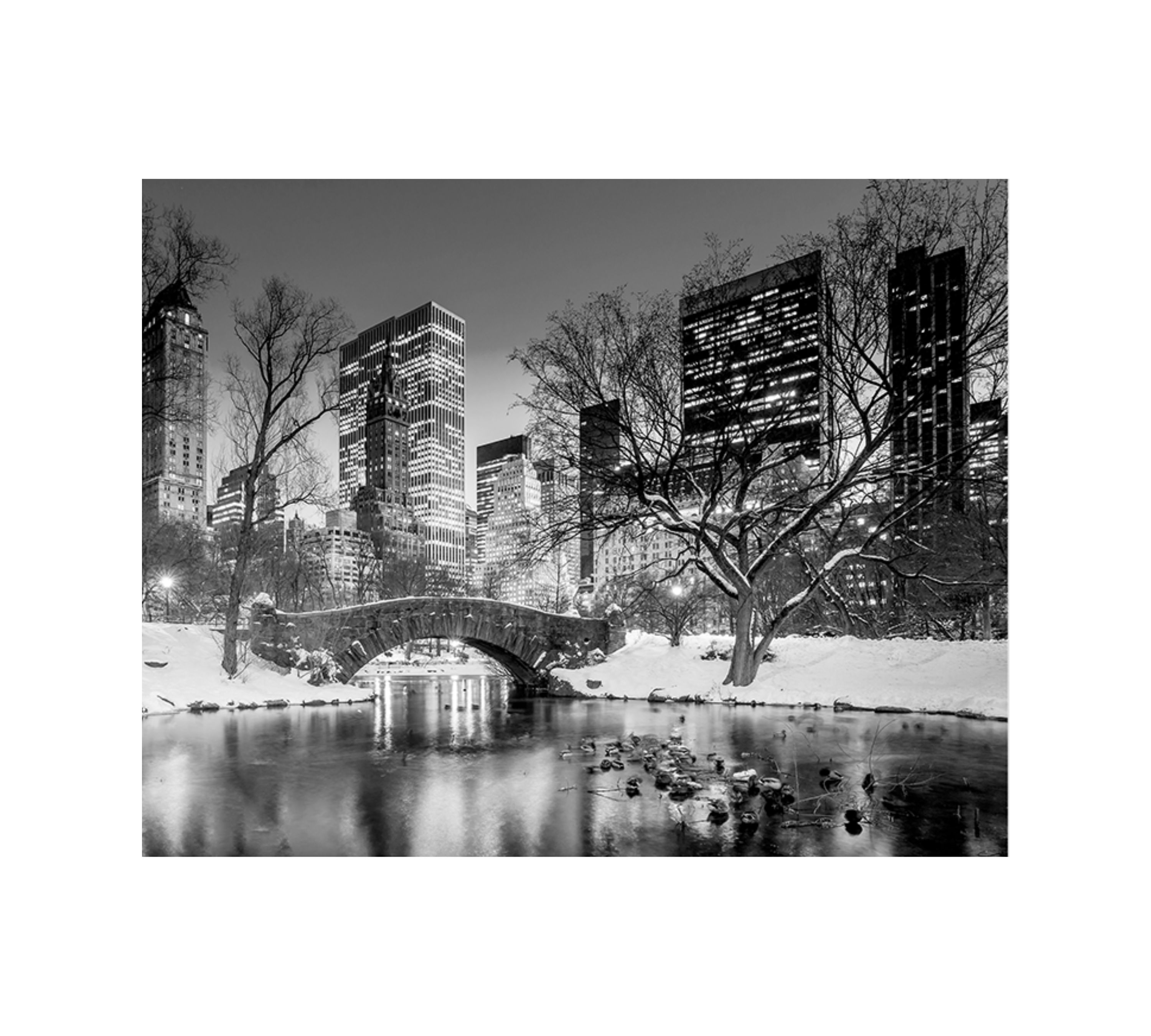 Gapstow Bridge in Winter Art Print with Frame Black and White