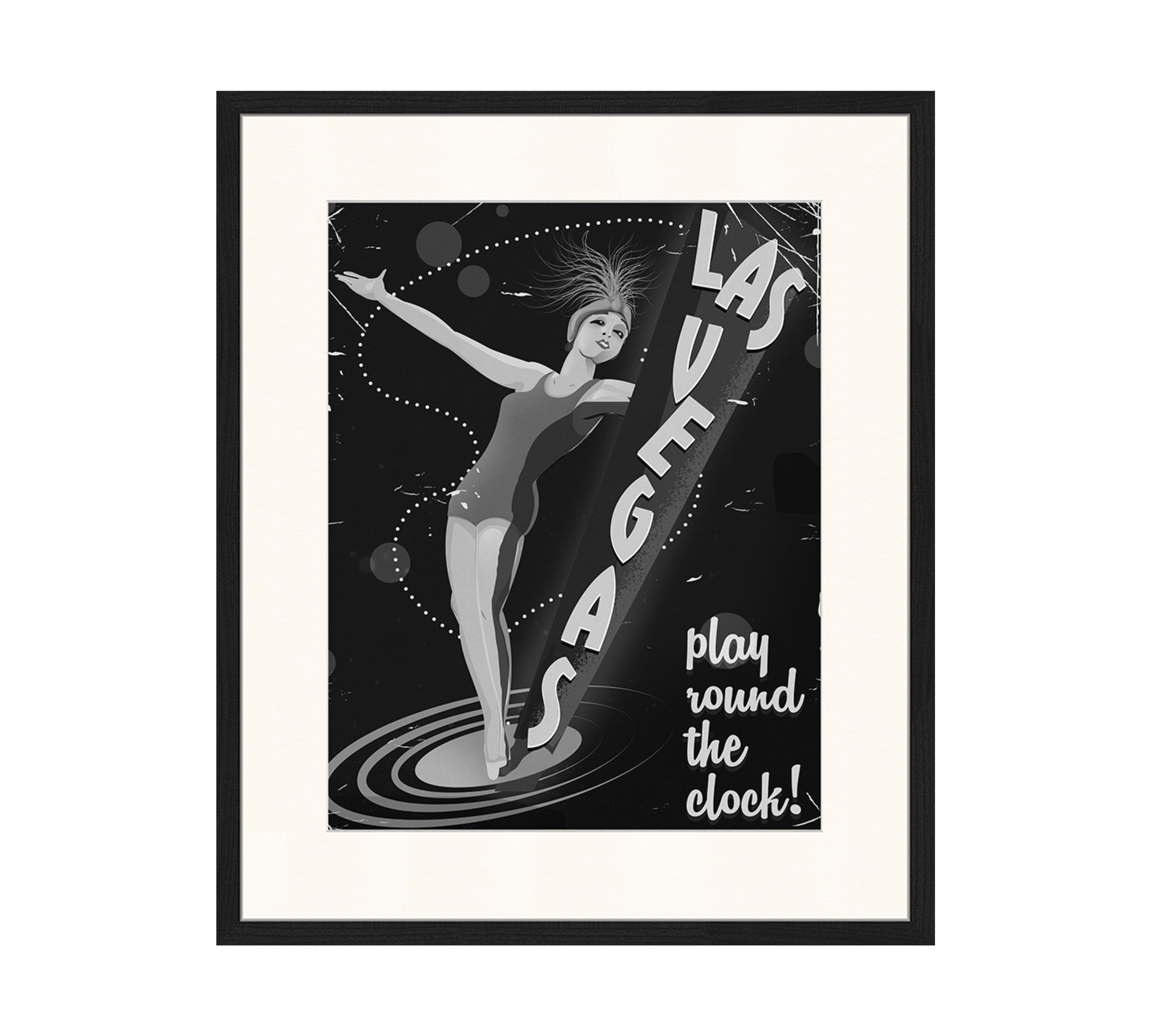 Vintage Las Vegas Art Print with Frame Black and White