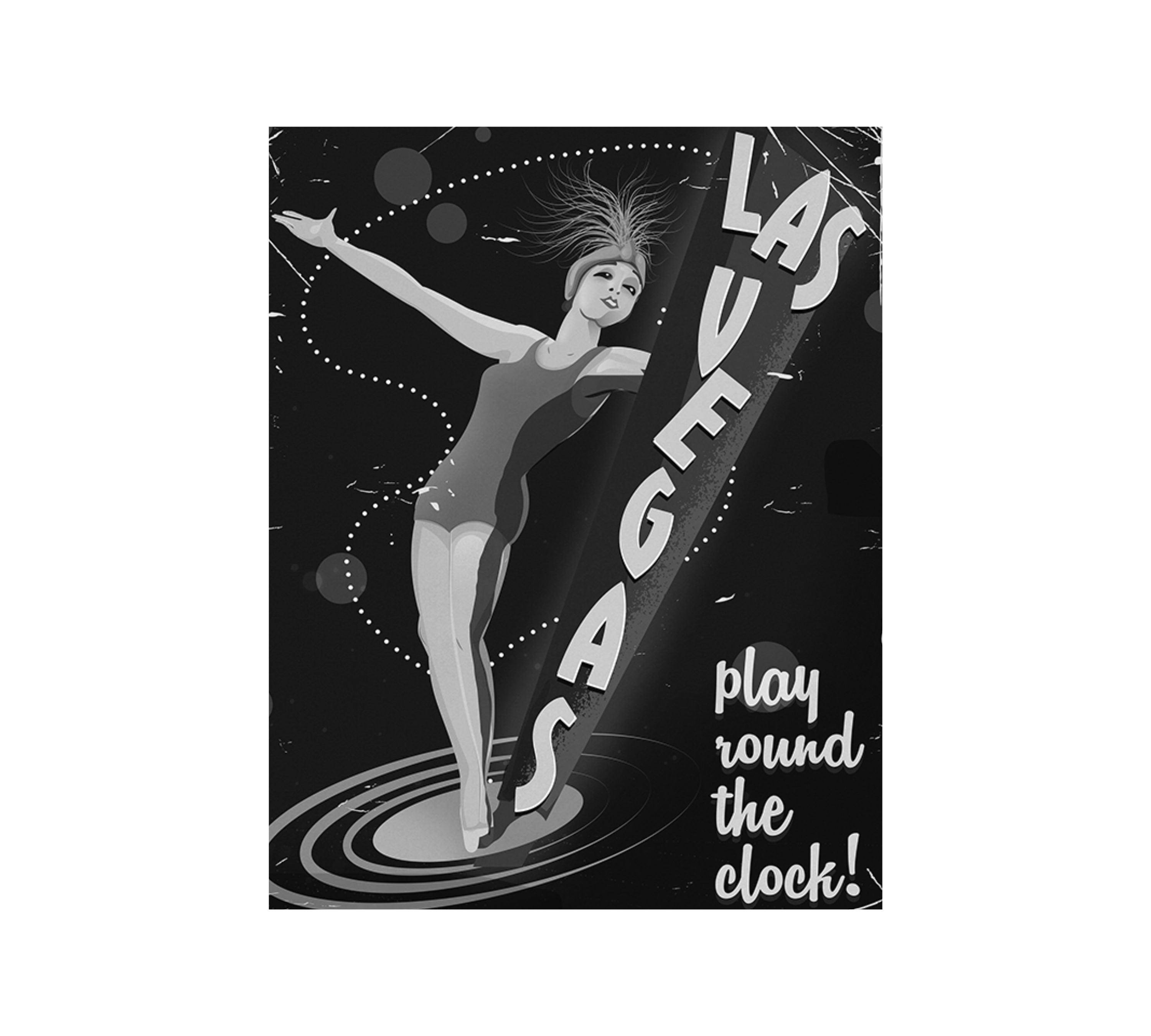 Vintage Las Vegas Art Print with Frame Black and White