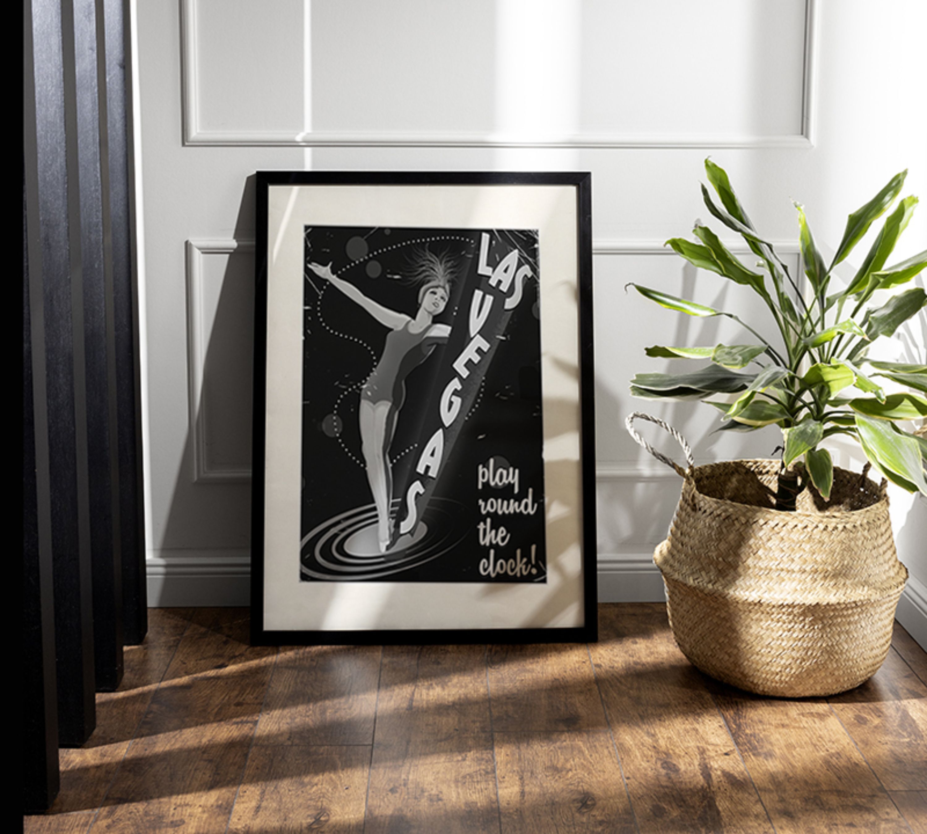 Vintage Las Vegas Art Print with Frame Black and White