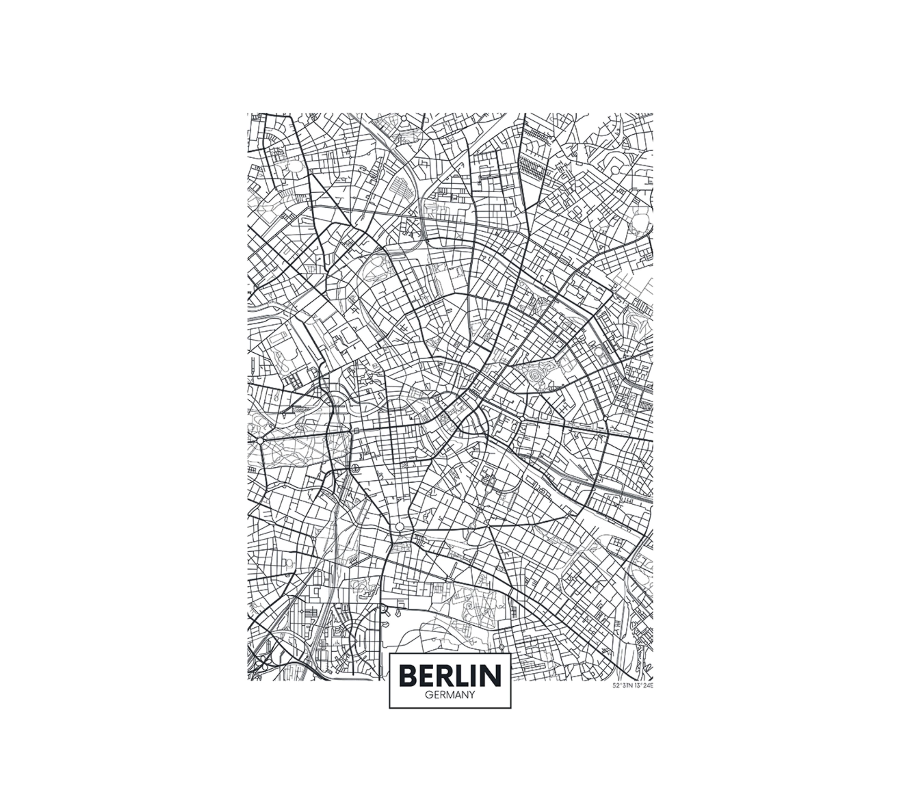 Berlin map art print with frame Multicolored