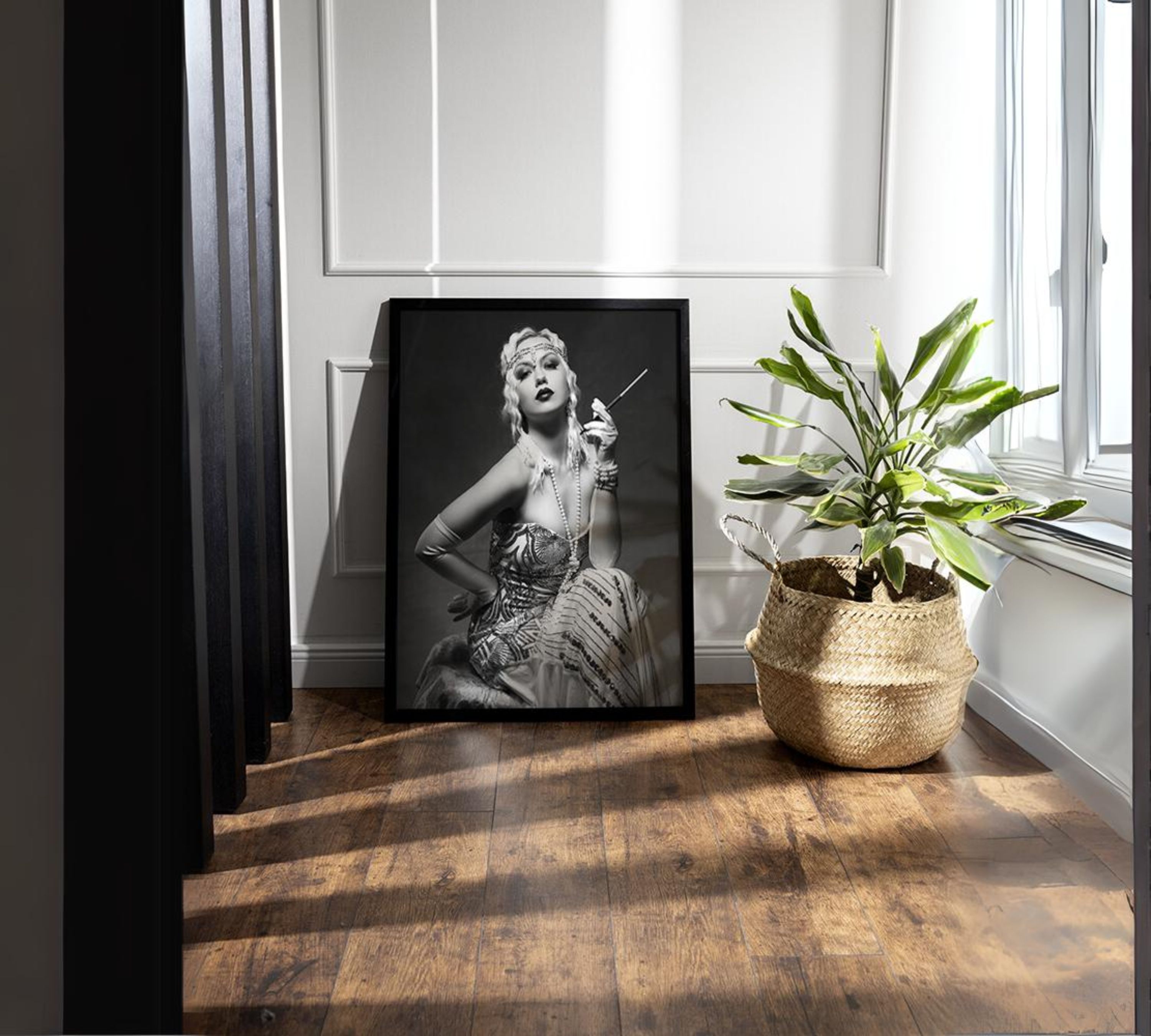 Gatsby Woman Art Print with Frame Black and White