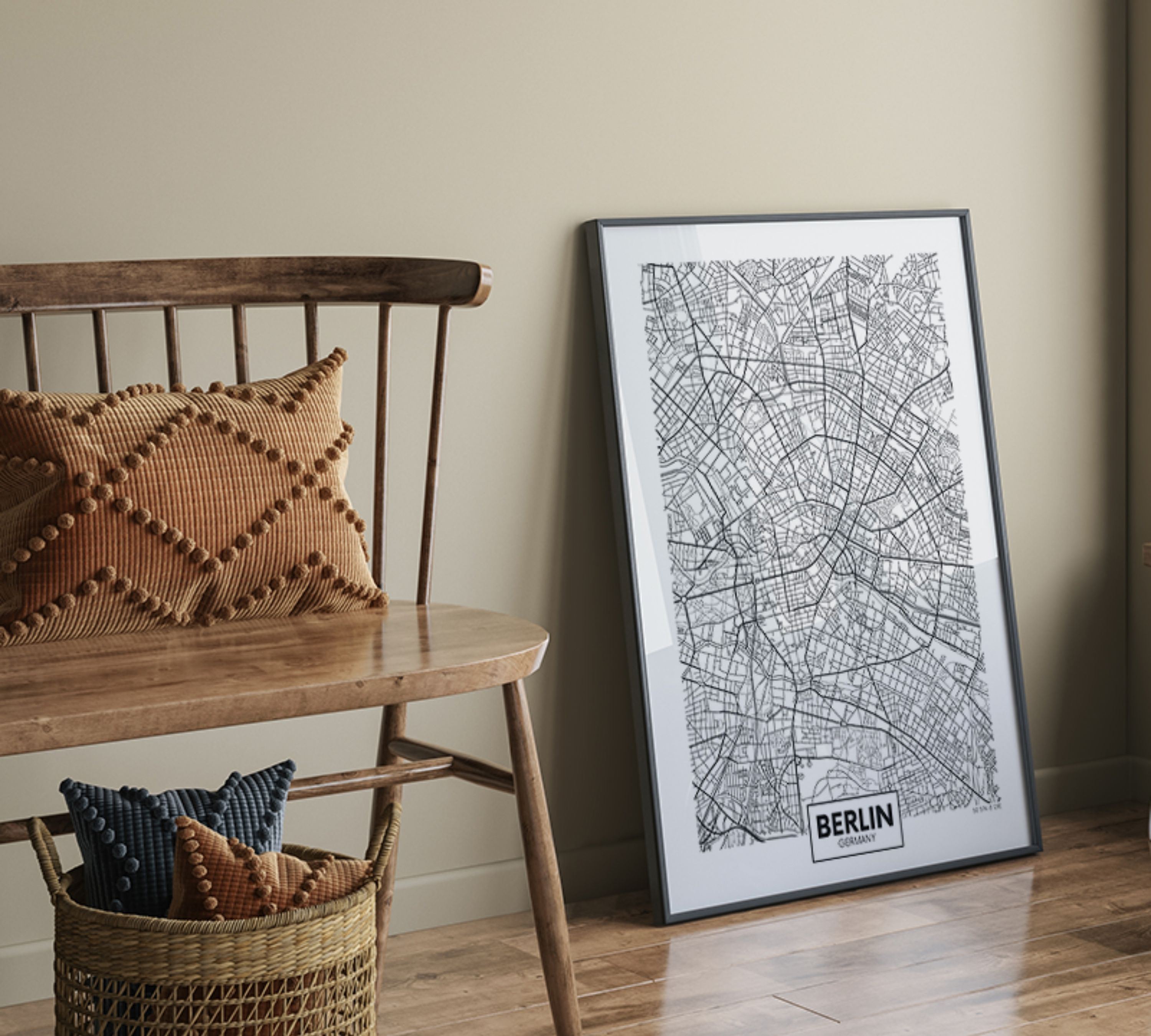 Berlin map art print with frame Multicolored
