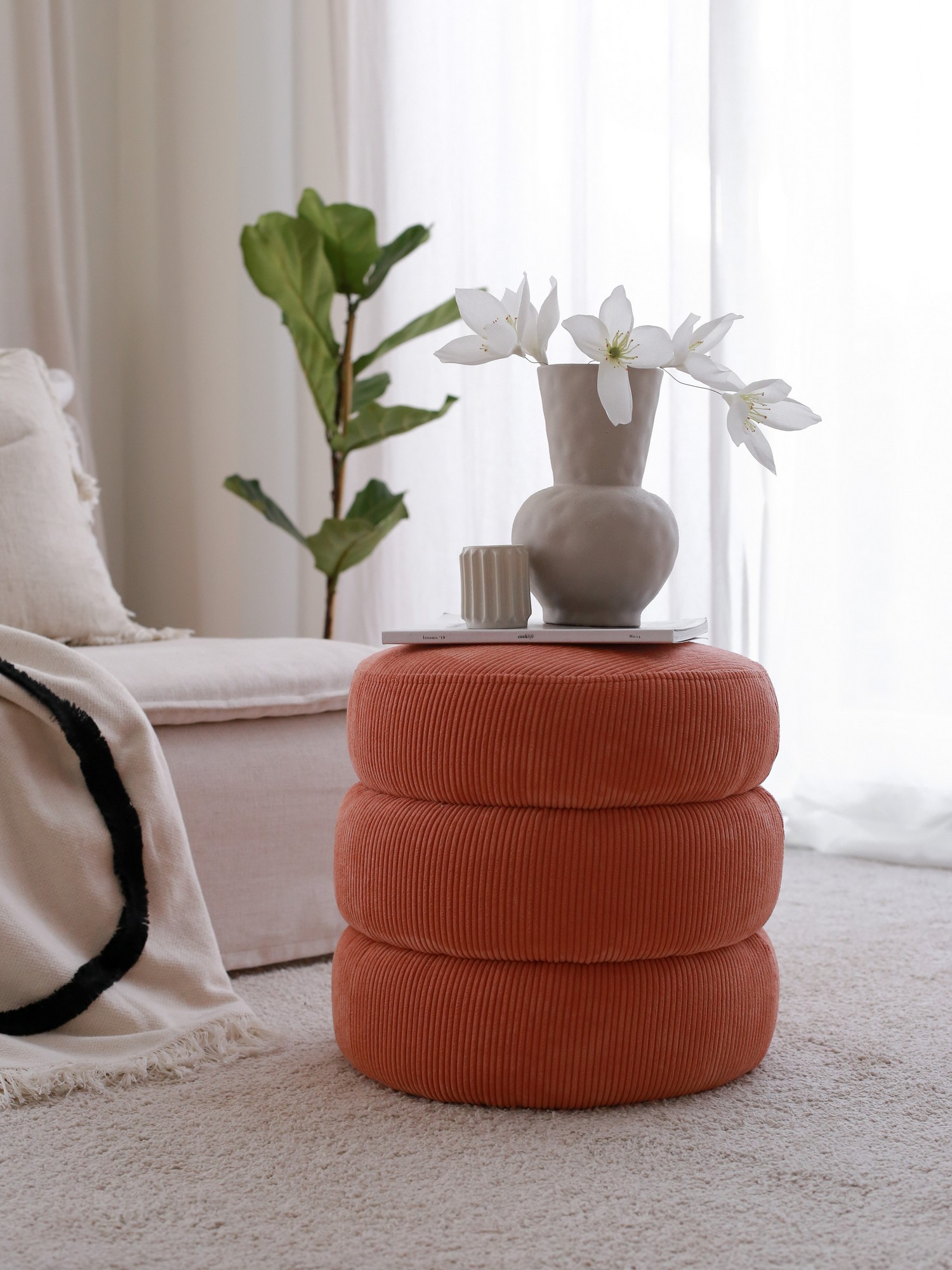 Boum Pouf Teddy Fabric Vermilion