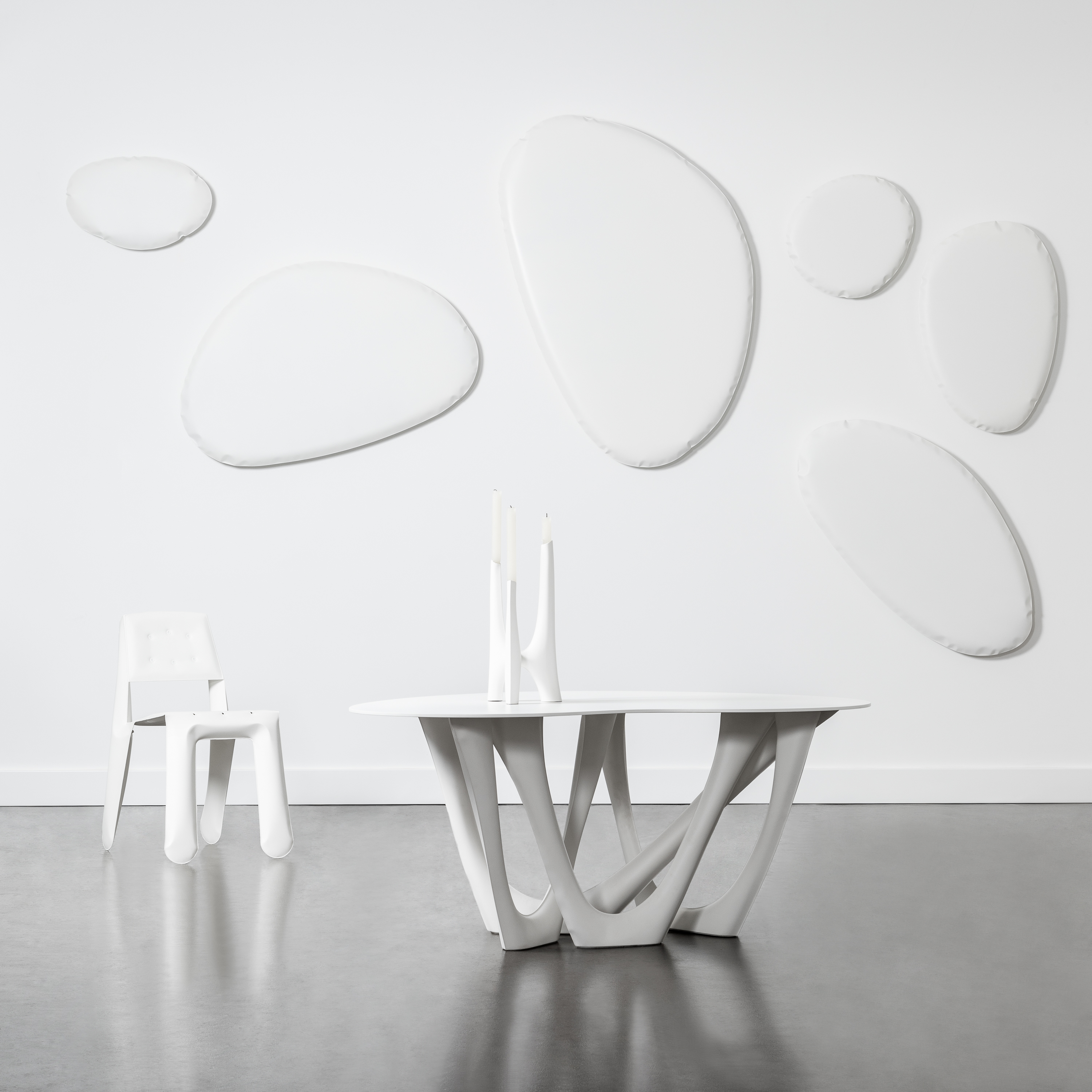 Table Mirror O2 Stainless Steel Candy White Matt
