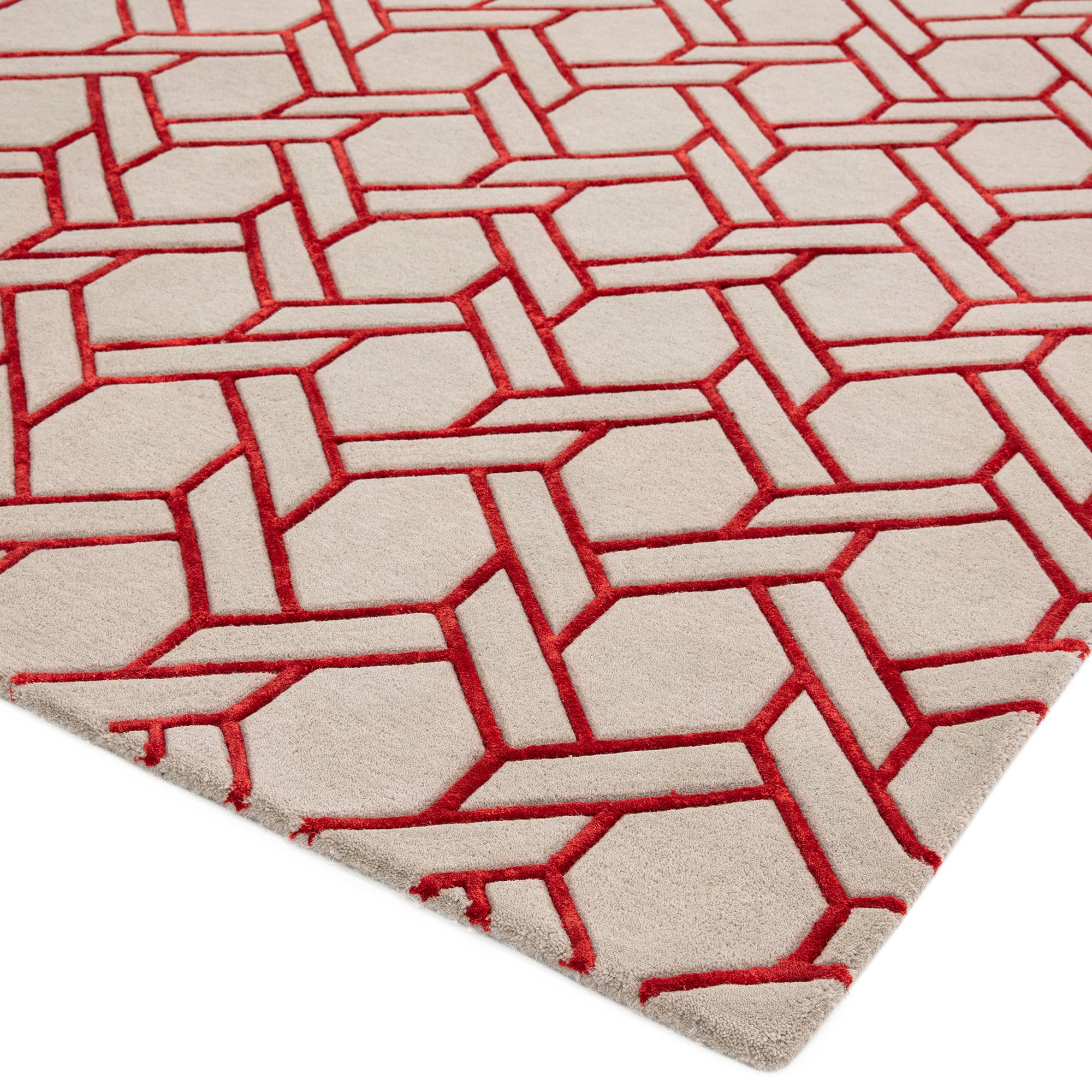 Nexus Fine Lines Teppich Silber Rot Wolle 120x170cm
