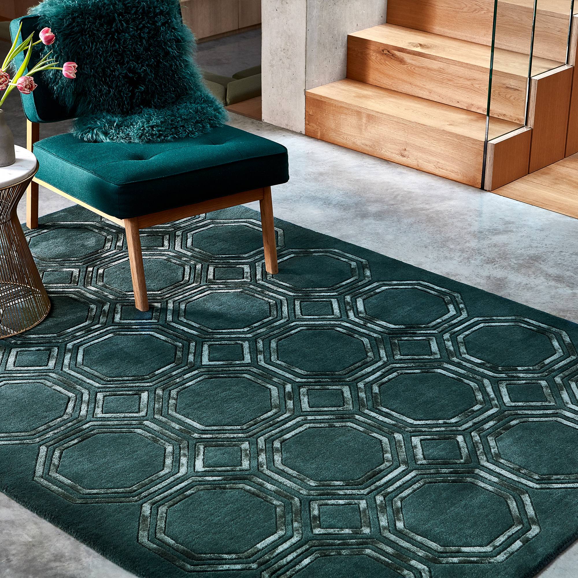 Nexus Fine Lines Carpet Petrol Wool 200x290cm