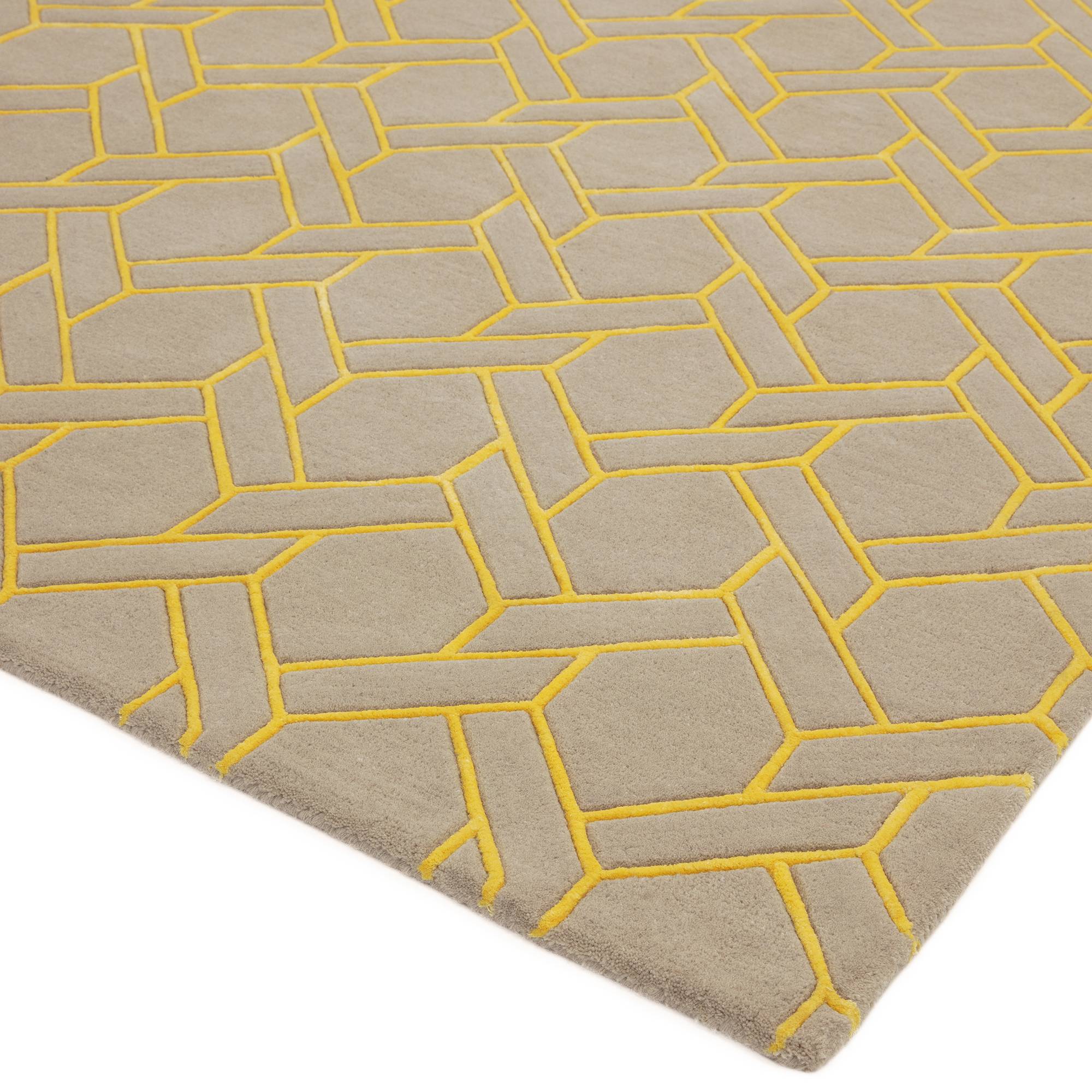 Nexus Fine Lines Rug Silver Yellow Wool 230x160cm