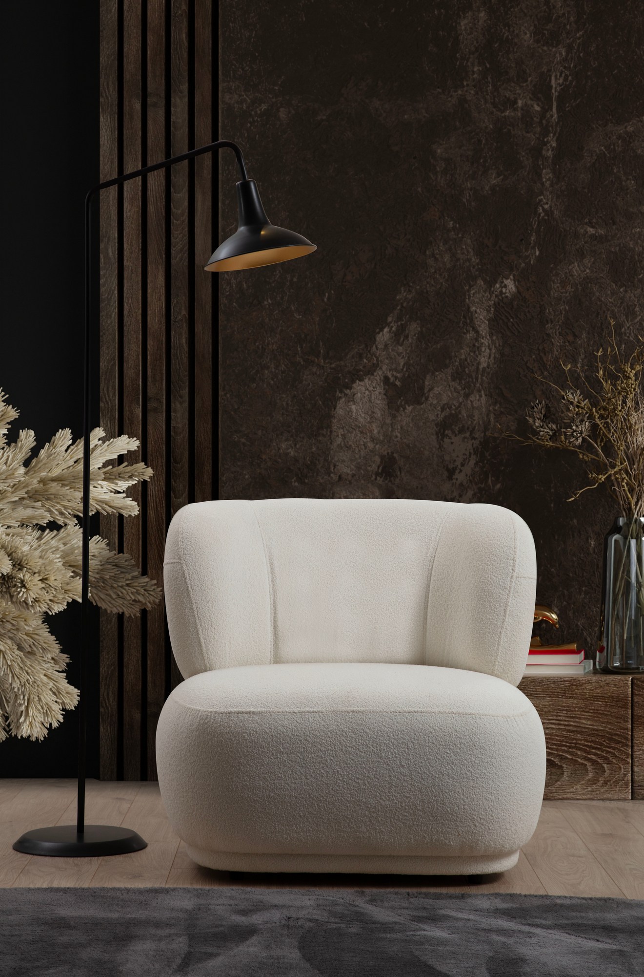 Modern armchair bouclé white