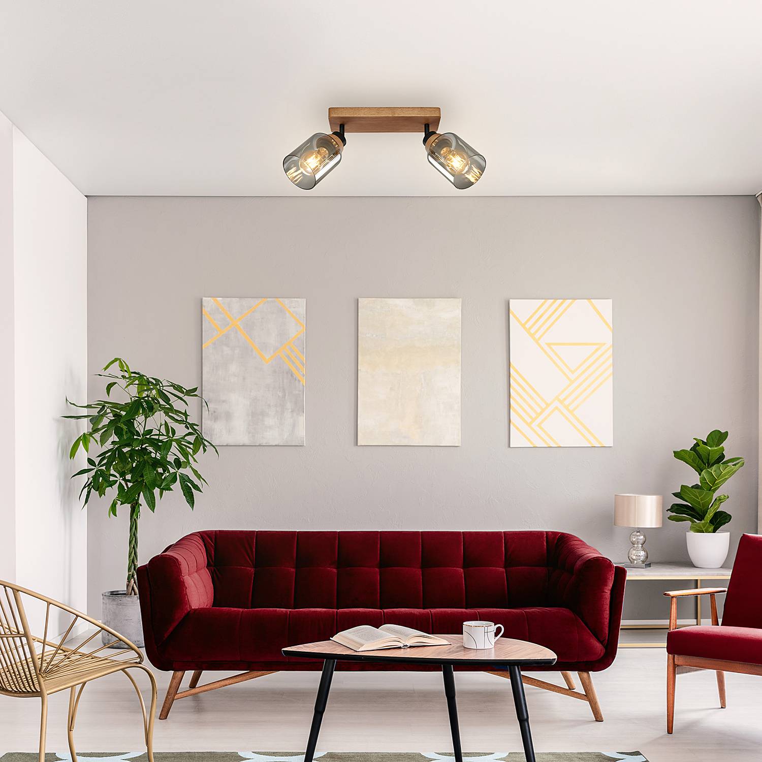 Meidelo Wall Light 2-Bulb Aluminum Smoked Glass Black