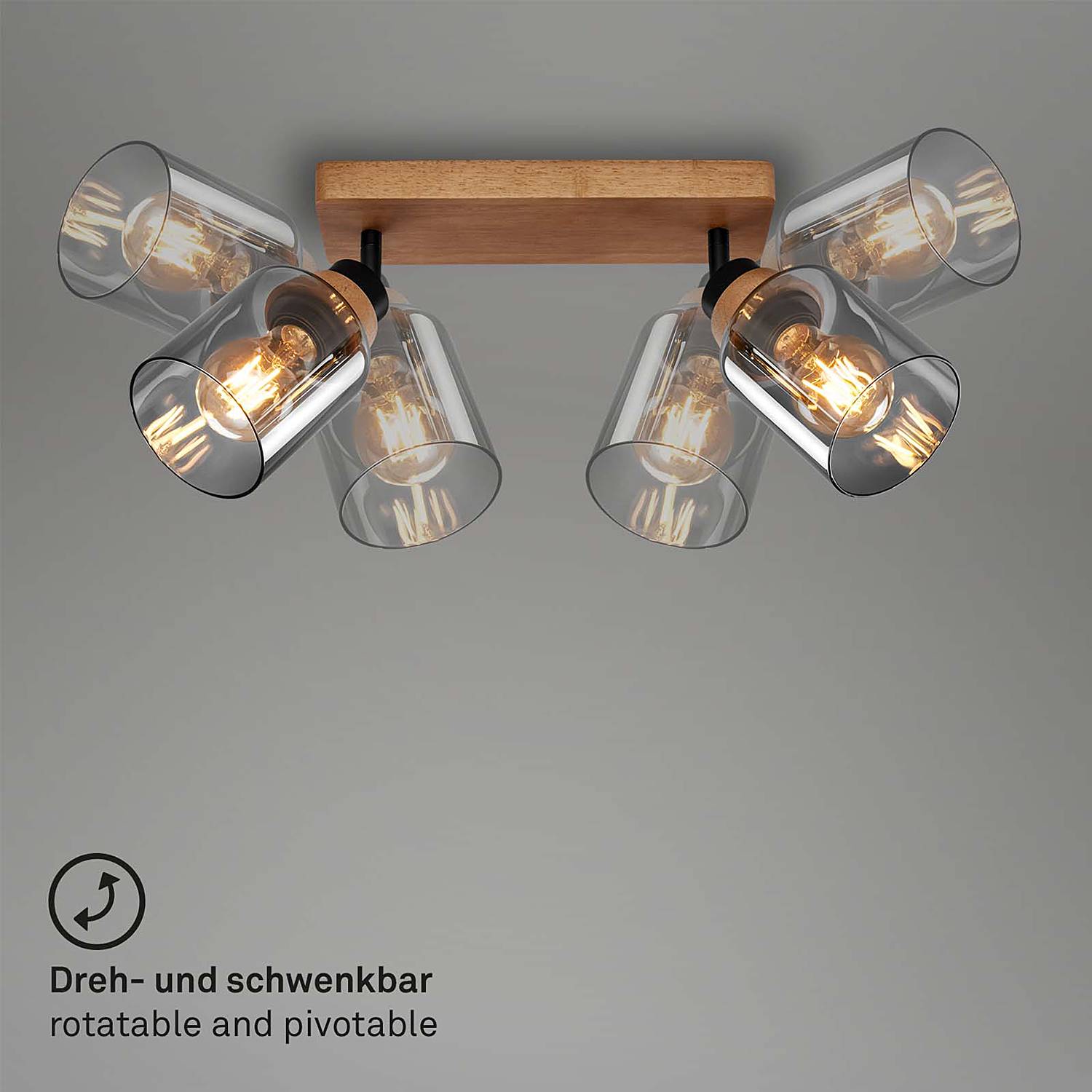 Meidelo Wall Light 2-Bulb Aluminum Smoked Glass Black