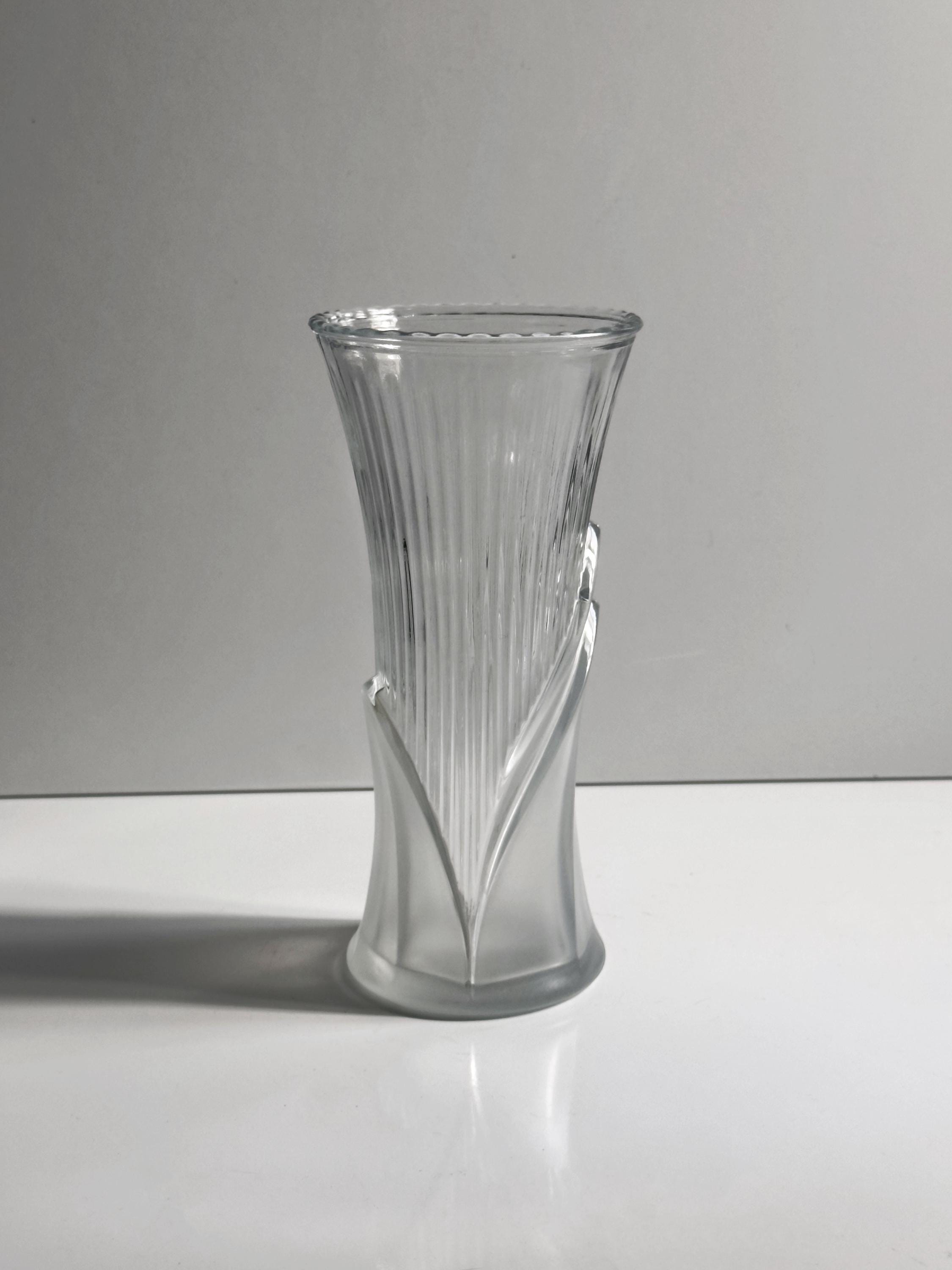 Vintage Art Deco Revival Glass Vase Transparent 1980s
