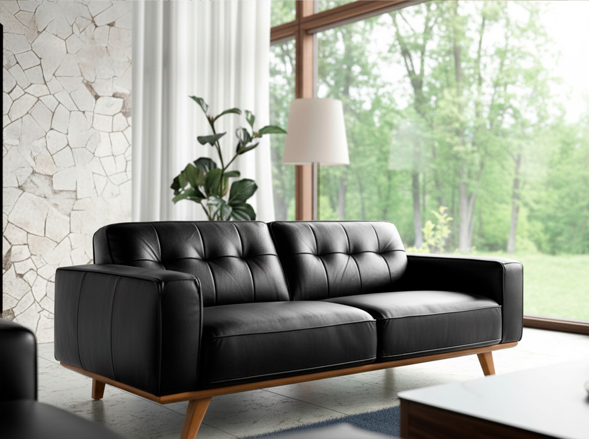 Chester Sofa 3-Sitzer Leder Schwarz