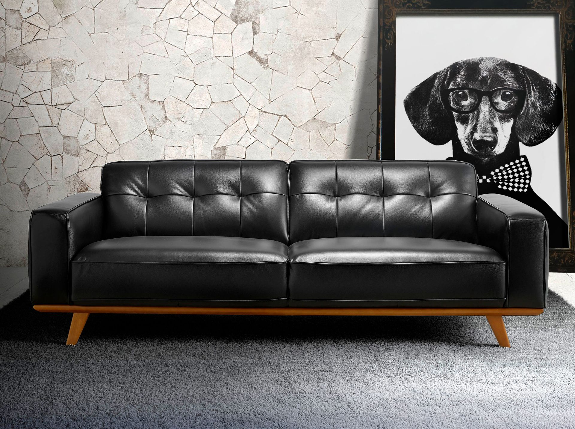 Chester Sofa 3-Sitzer Leder Schwarz