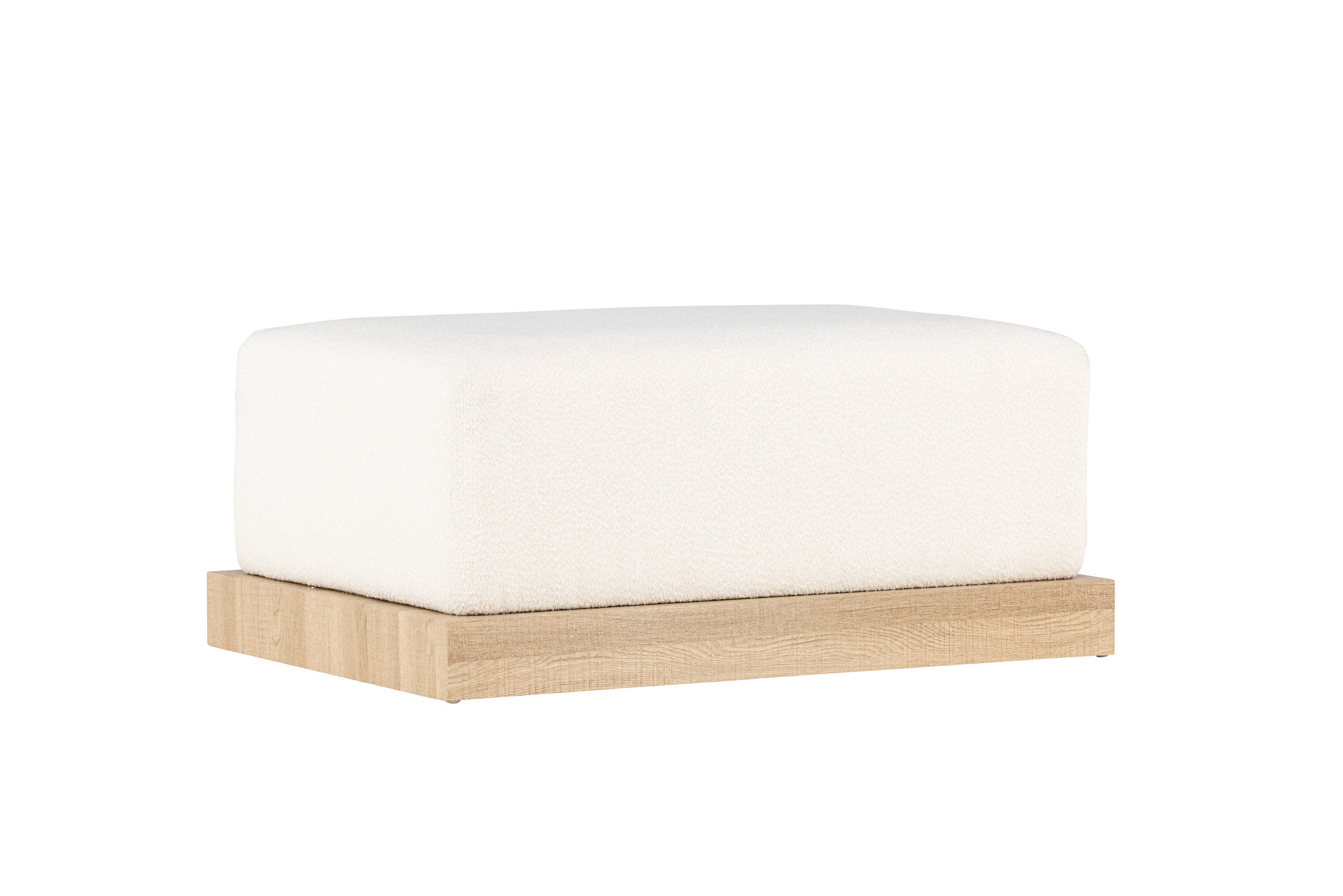 Ivy Ottoman Holzoptik Bouclé Weiß