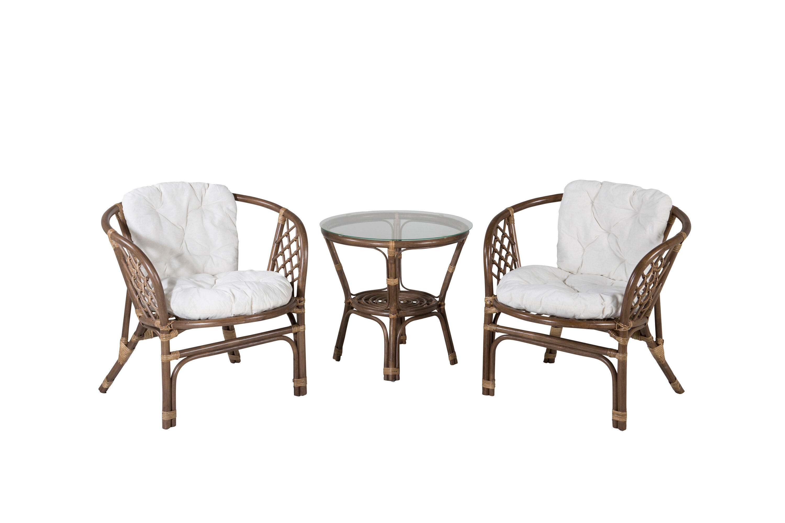 3x Wera Café Set Rattan Offwhite Cushions
