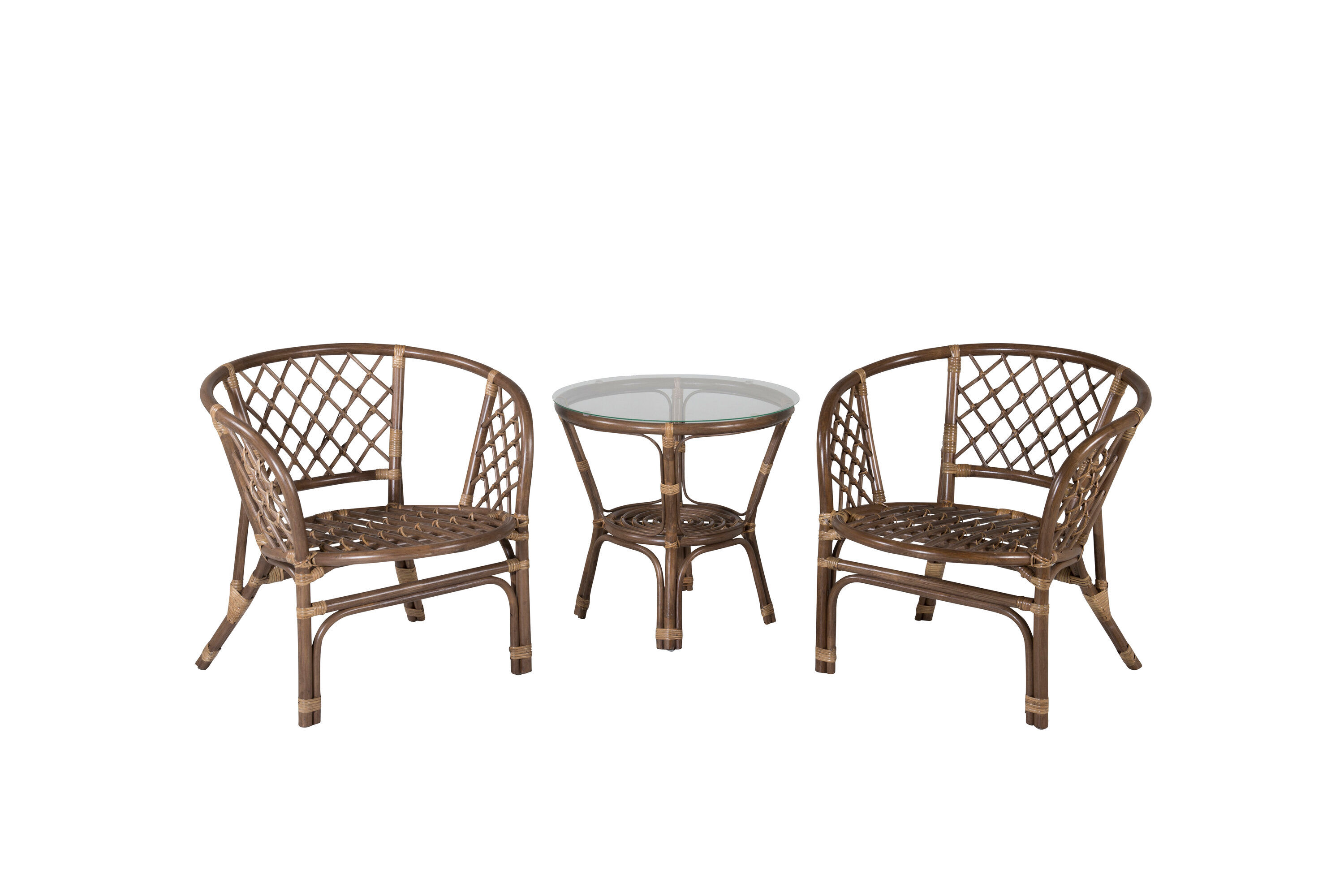 3x Wera Café Set Rattan Offwhite Cushions