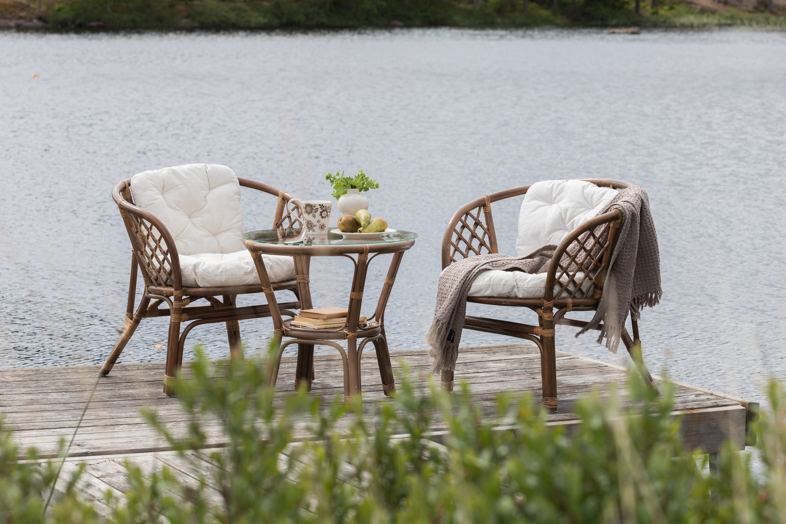 Wera Café Gartenmöbel-Set Rattan Offwhite Weiß