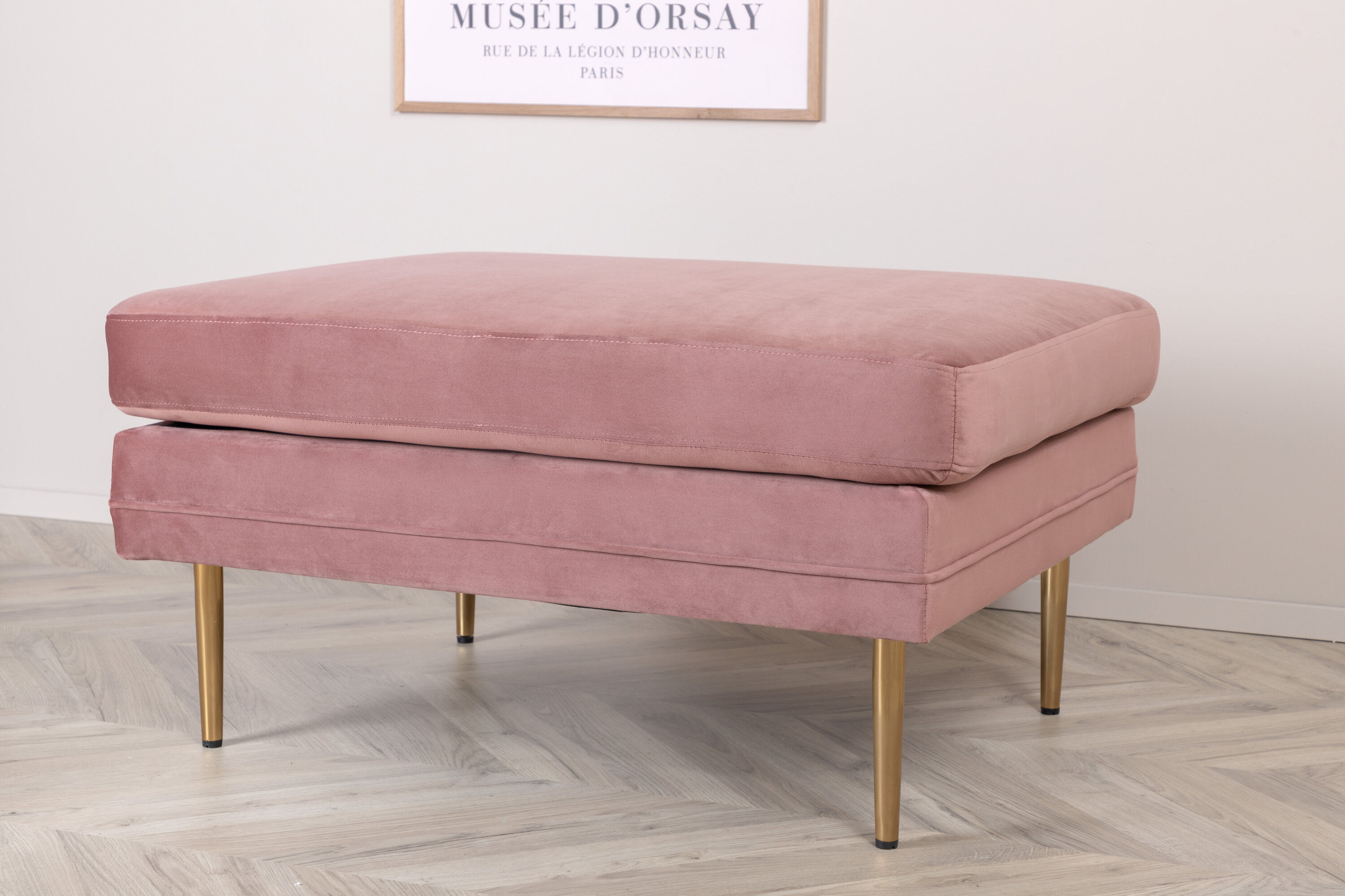 Boom Ottoman Brass Velvet Pink