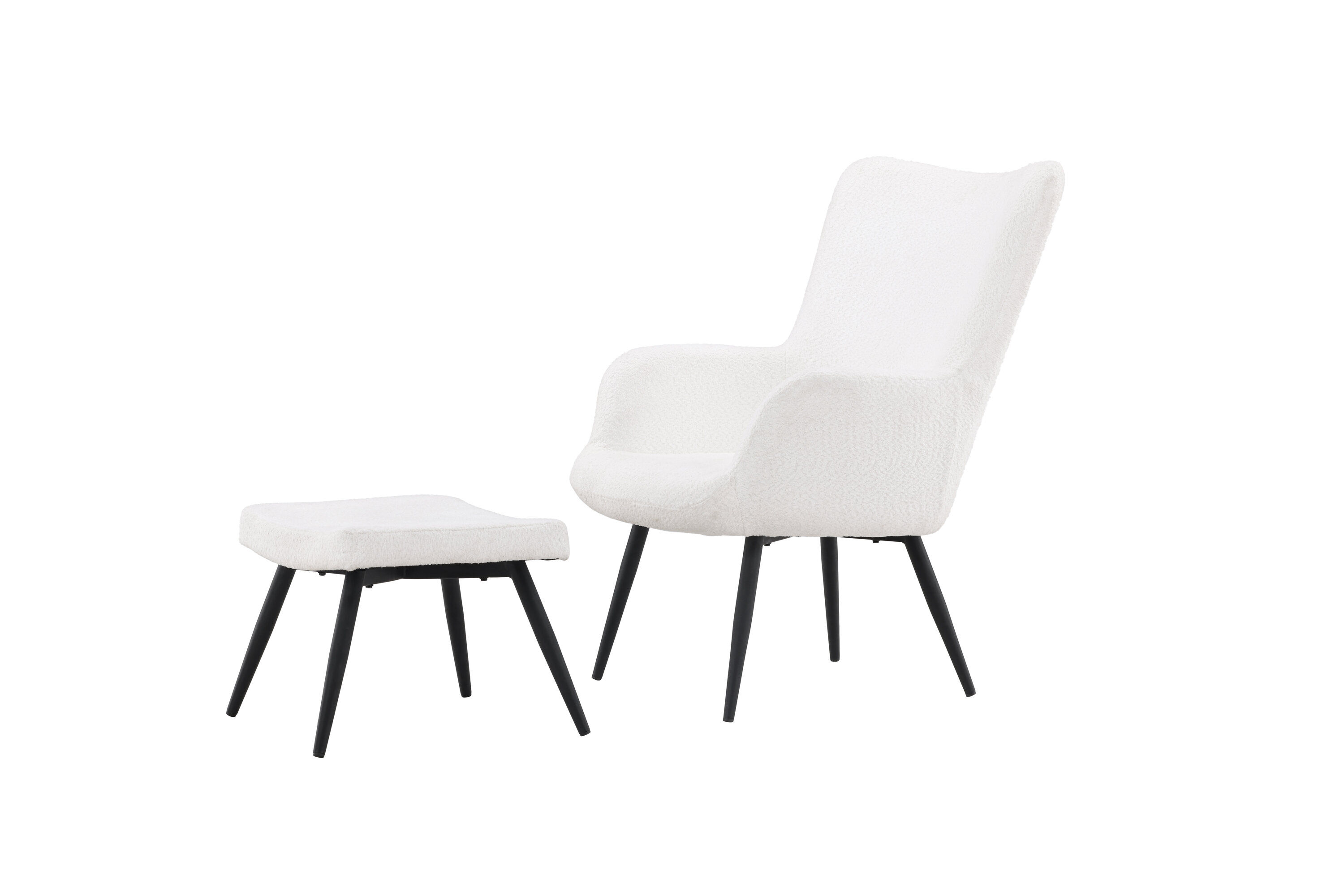 Como Armchair with Footstool Bouclé Black White