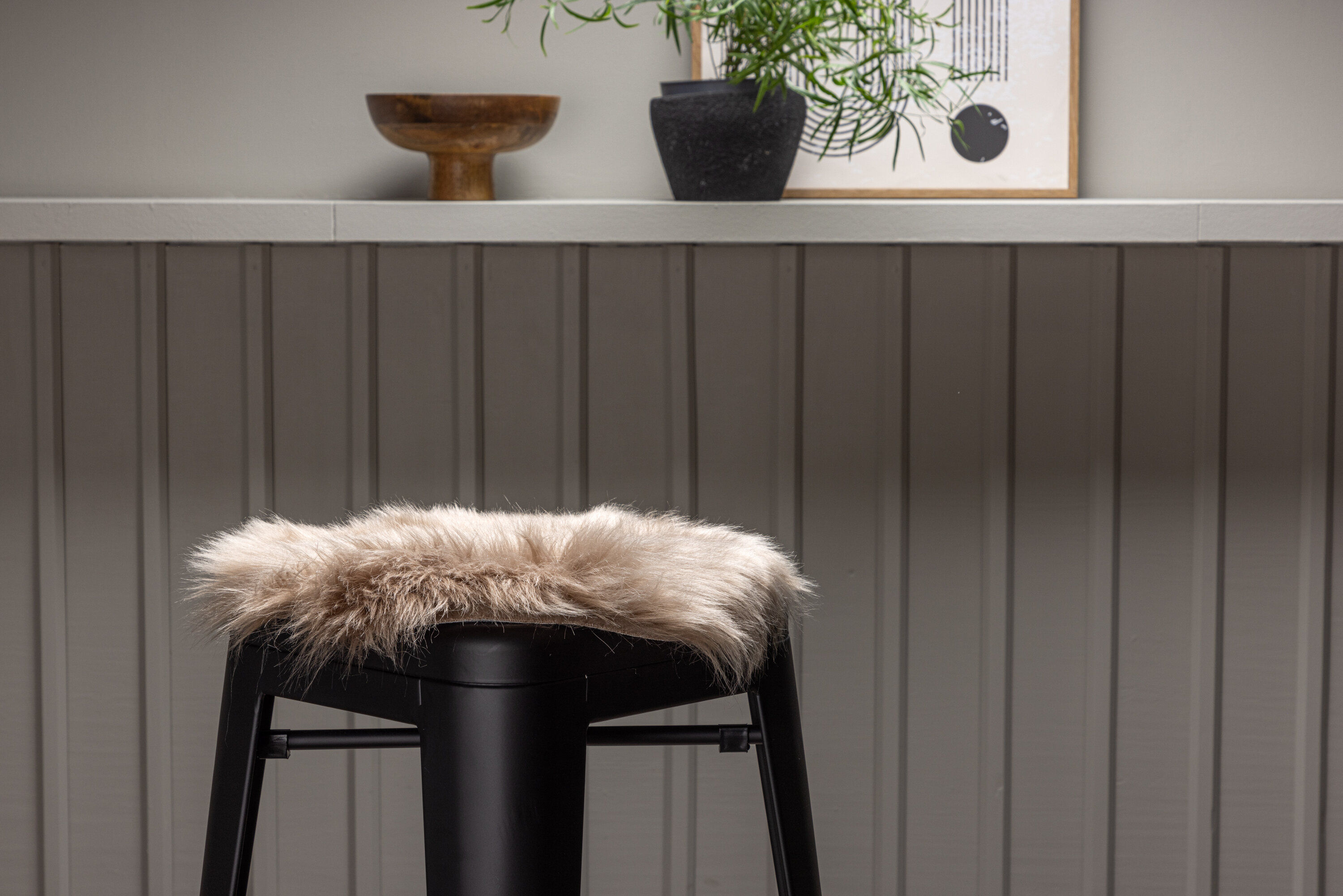 Katy Pouf Polyester Fake Fur Brown / Beige ø34cm