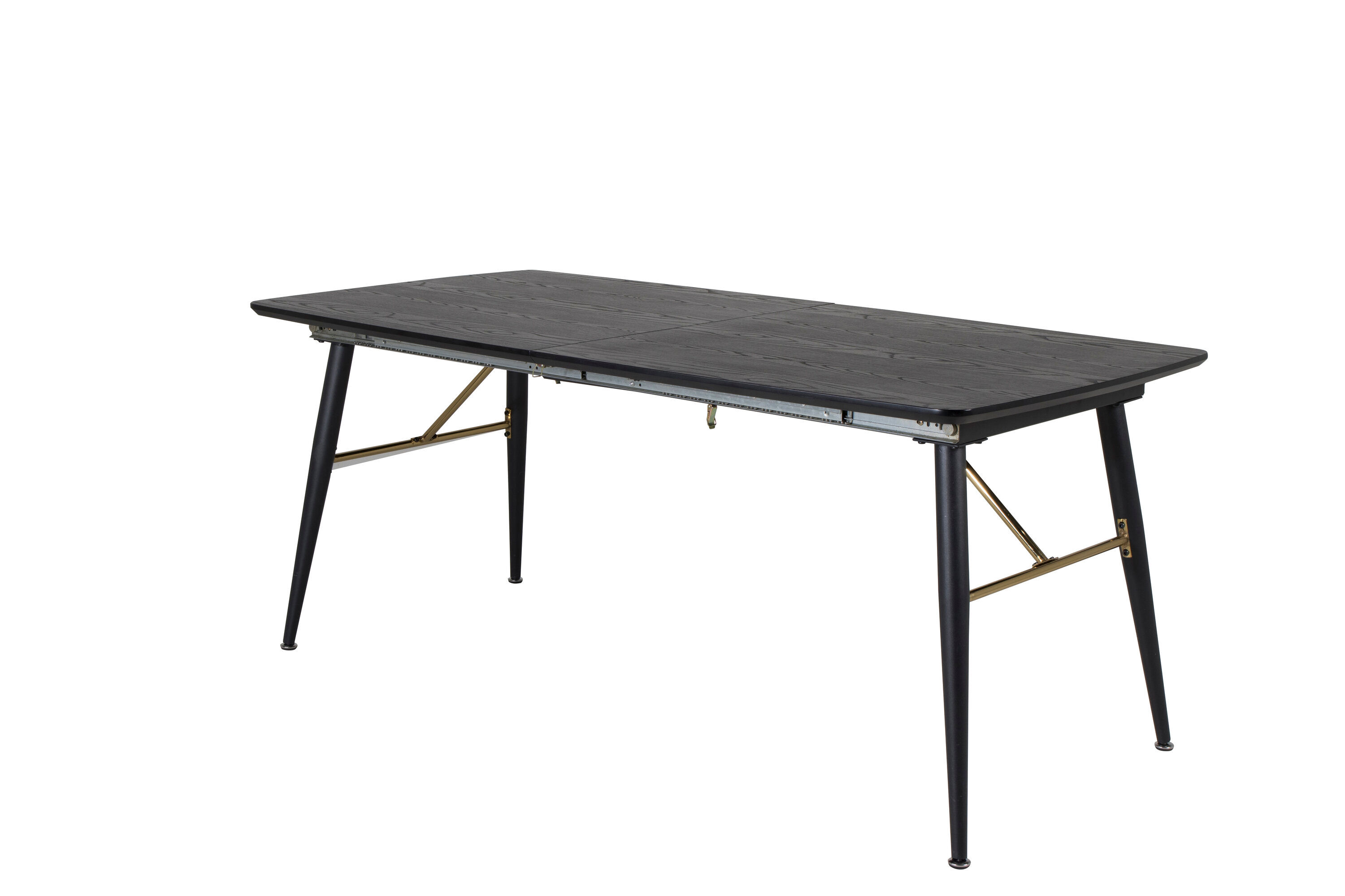 Gold Ausziehtisch 180x85x76 Schwarzes Furnier Messingdetails