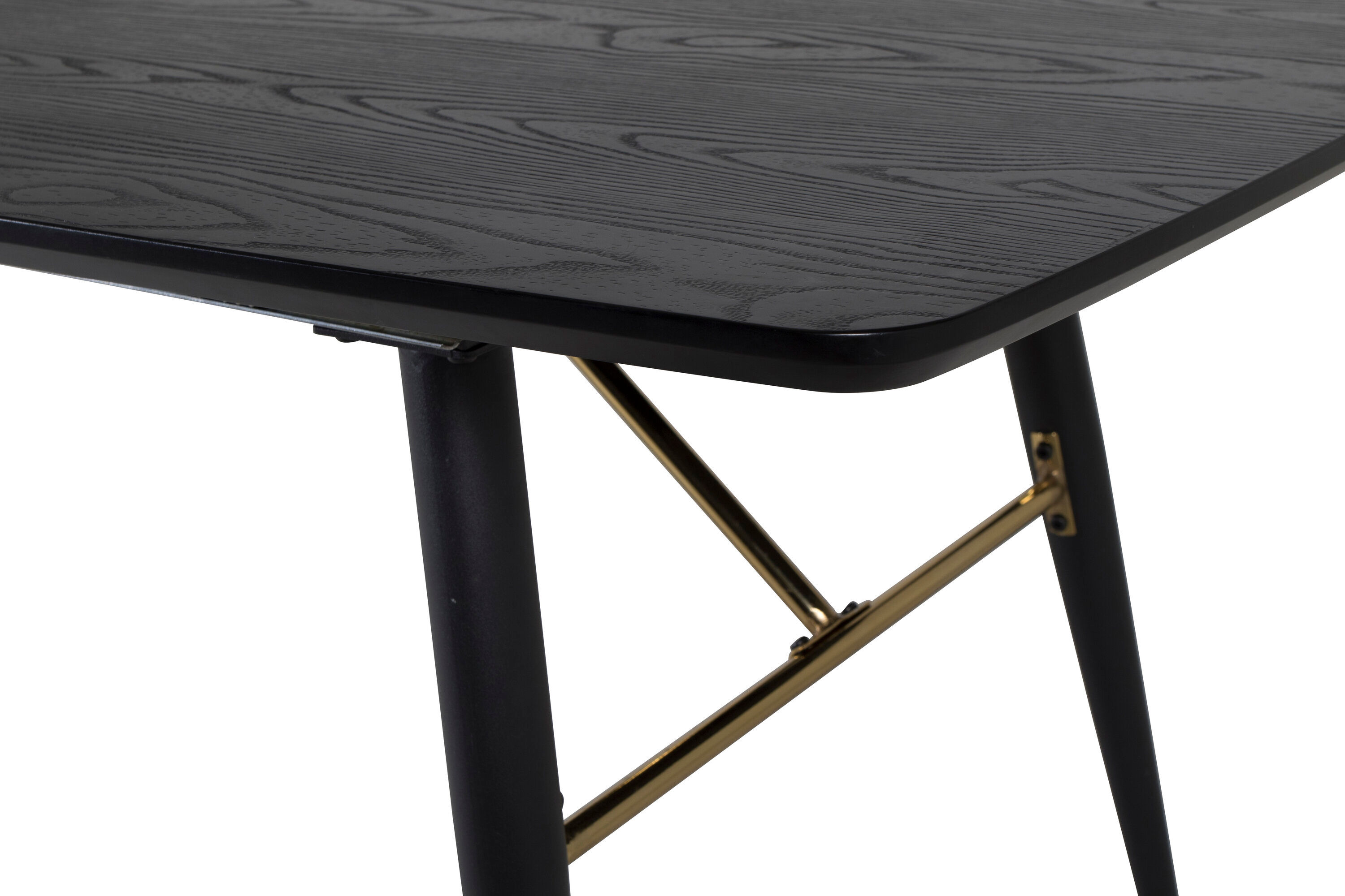 Gold Ausziehtisch 180x85x76 Schwarzes Furnier Messingdetails
