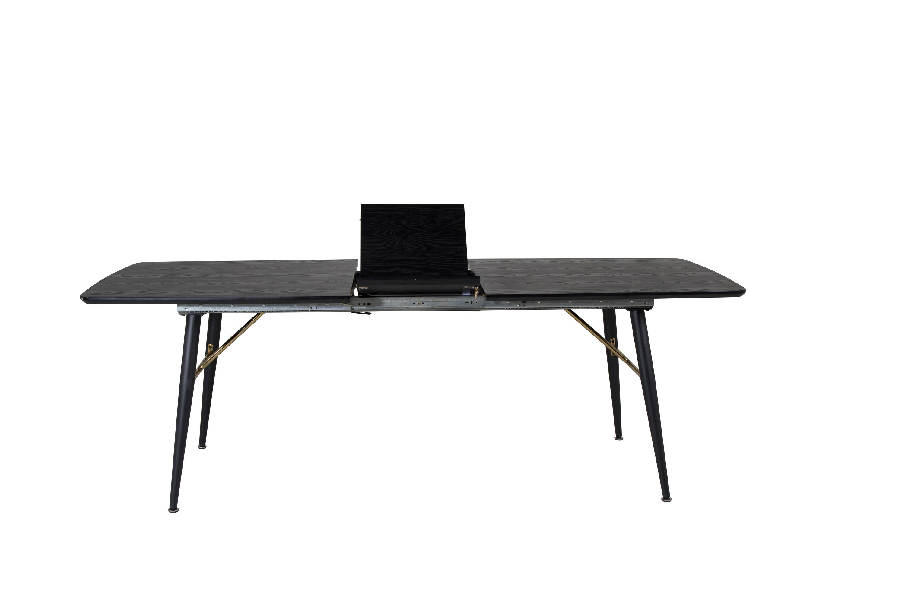 Gold Ausziehtisch 180x85x76 Schwarzes Furnier Messingdetails