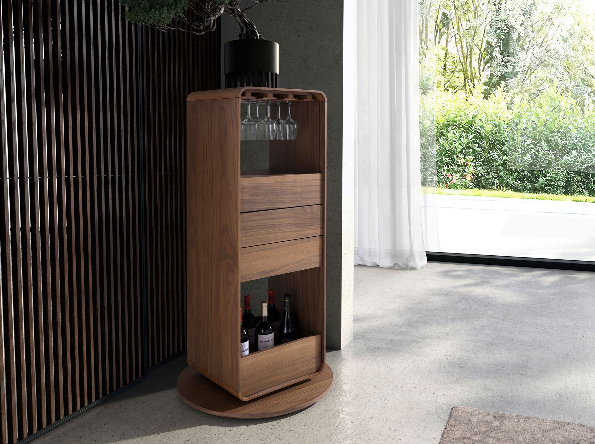 Revolving liquor cabinet Walnut wood