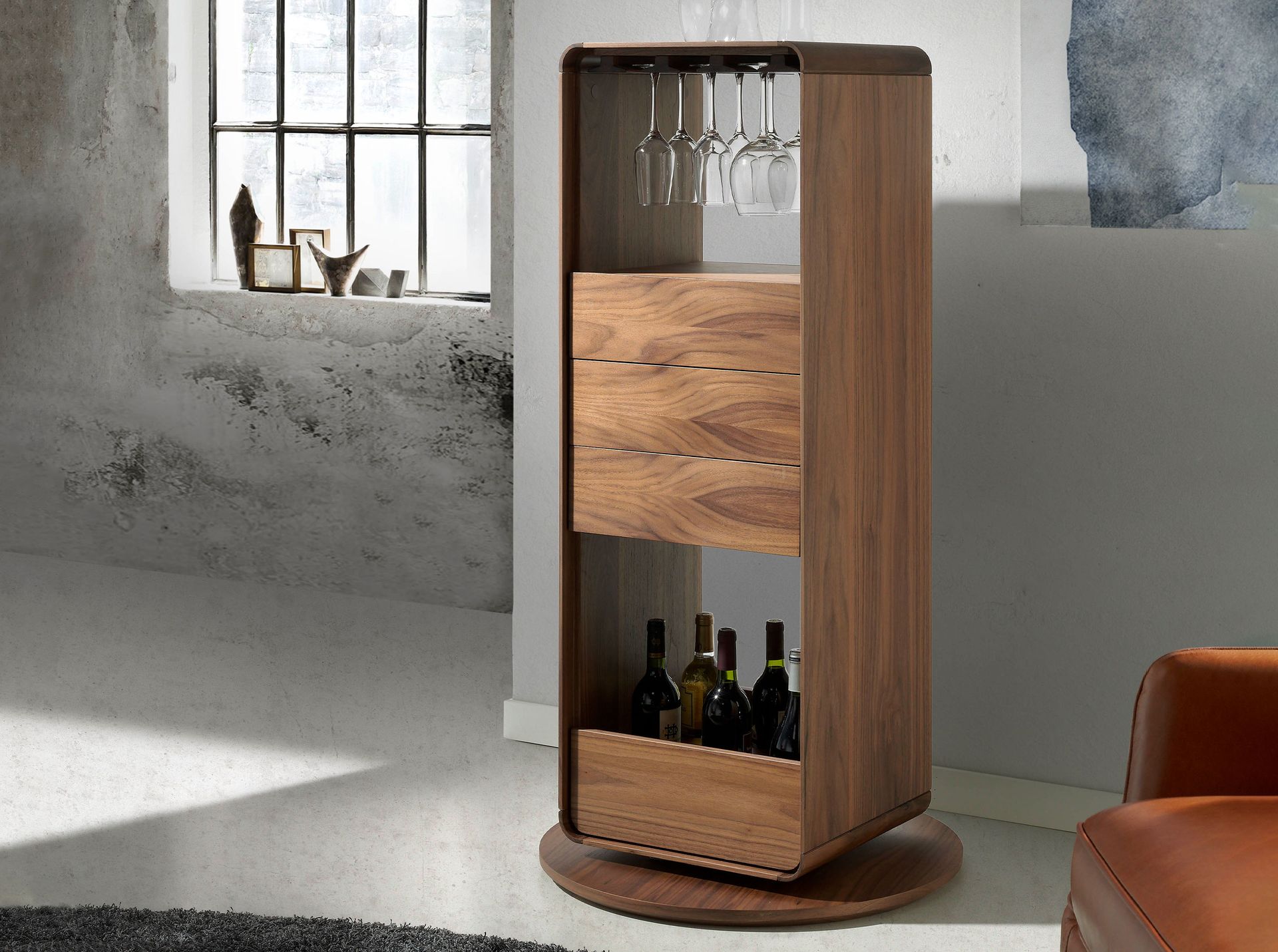 Revolving liquor cabinet Walnut wood