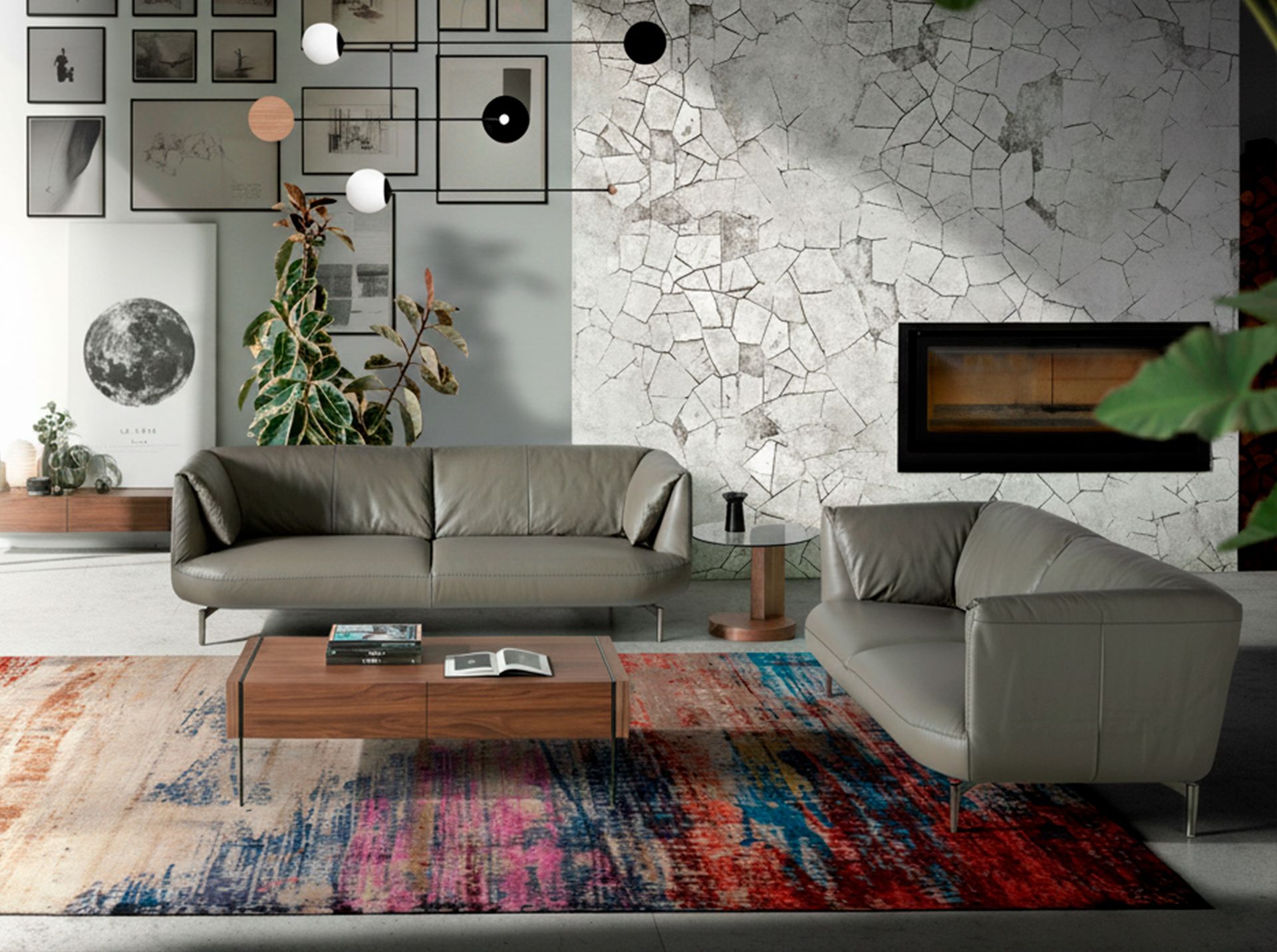2-seater sofa Leather Grey