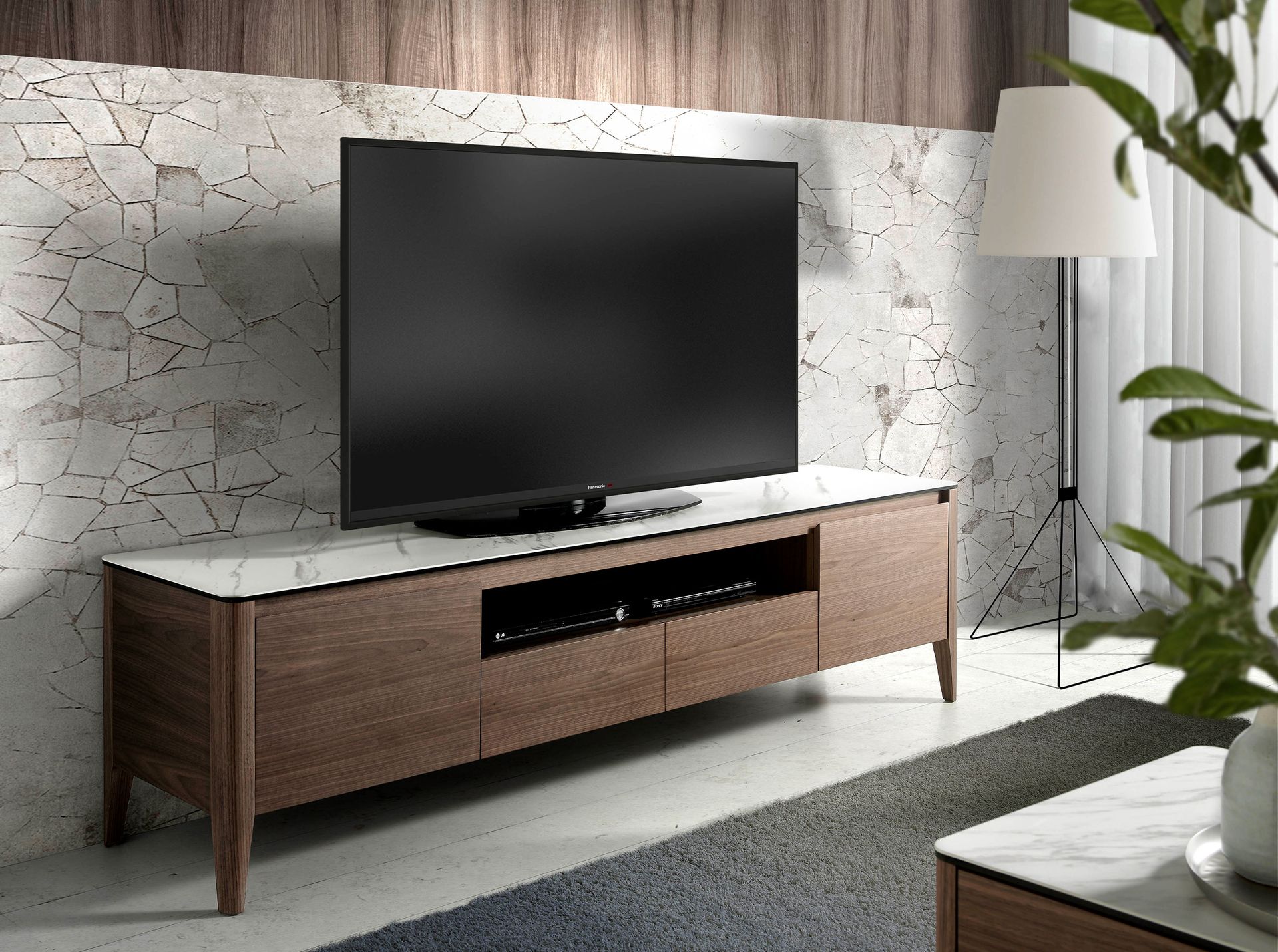 Lowboard Walnut wood Marble look