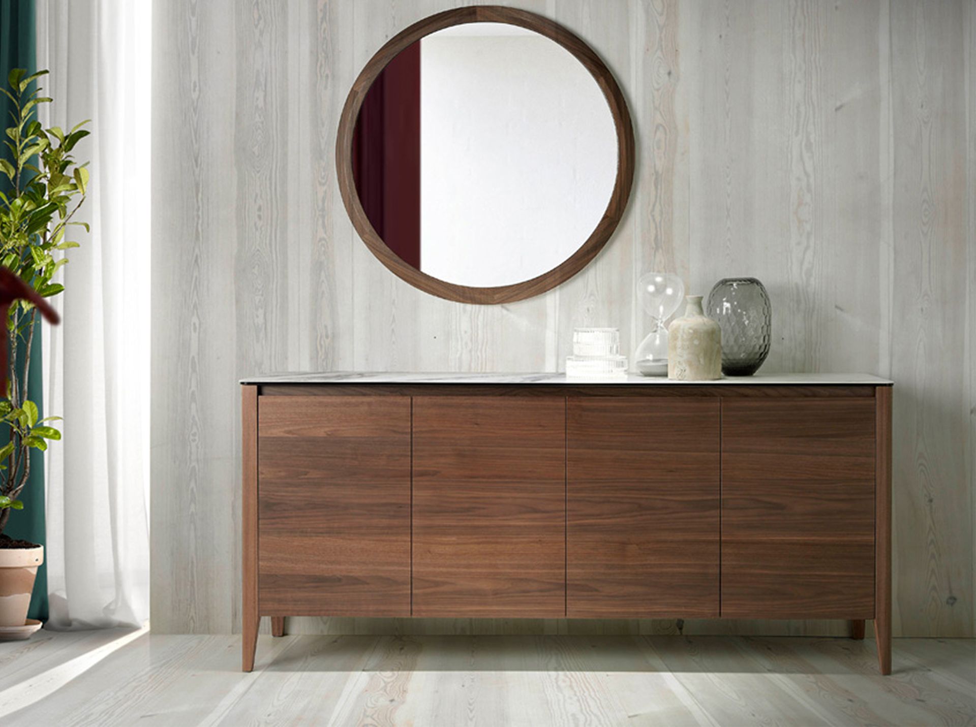 Sideboard walnut wood marble look