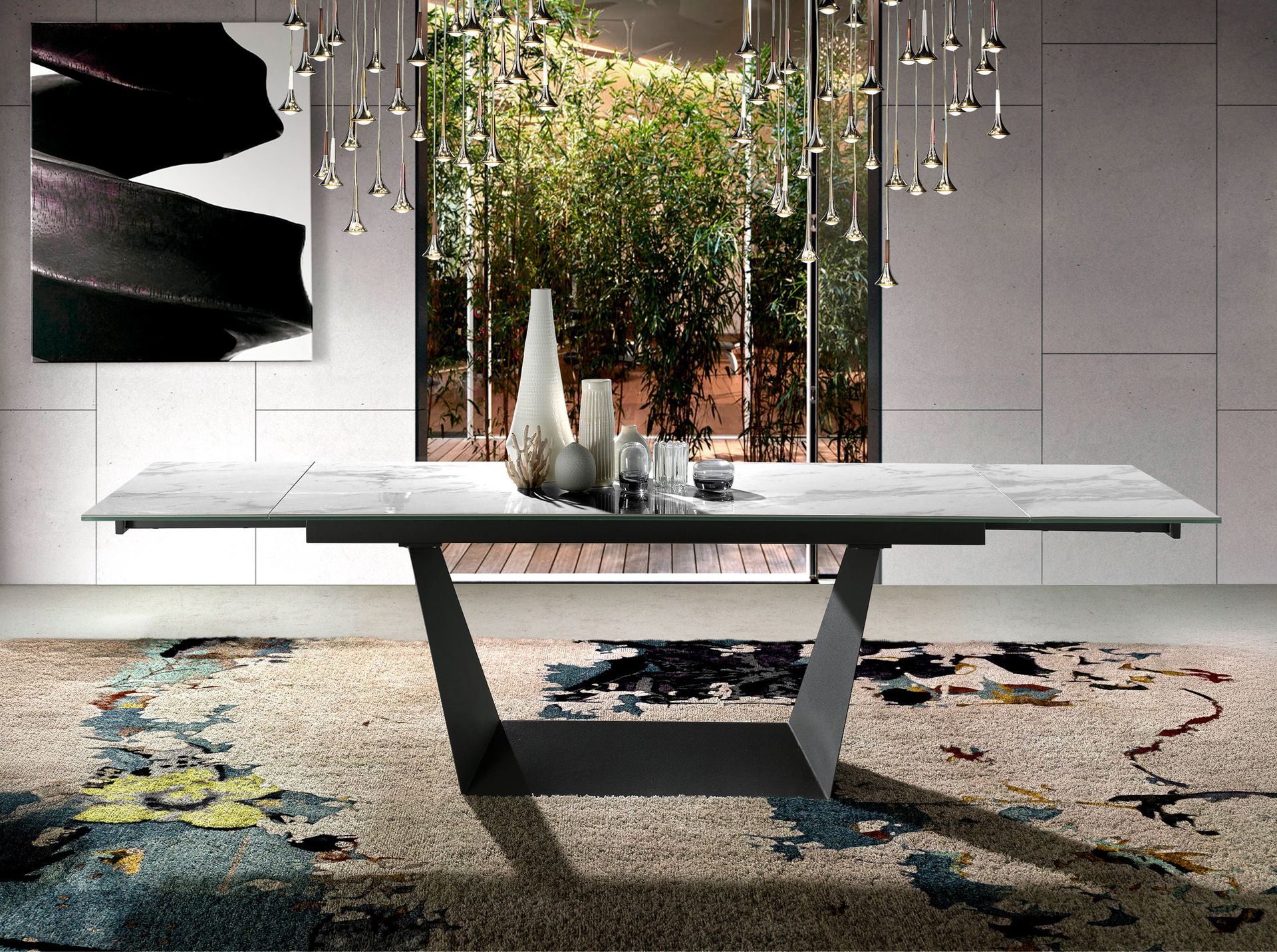 Dining table Black steel Porcelain-marble