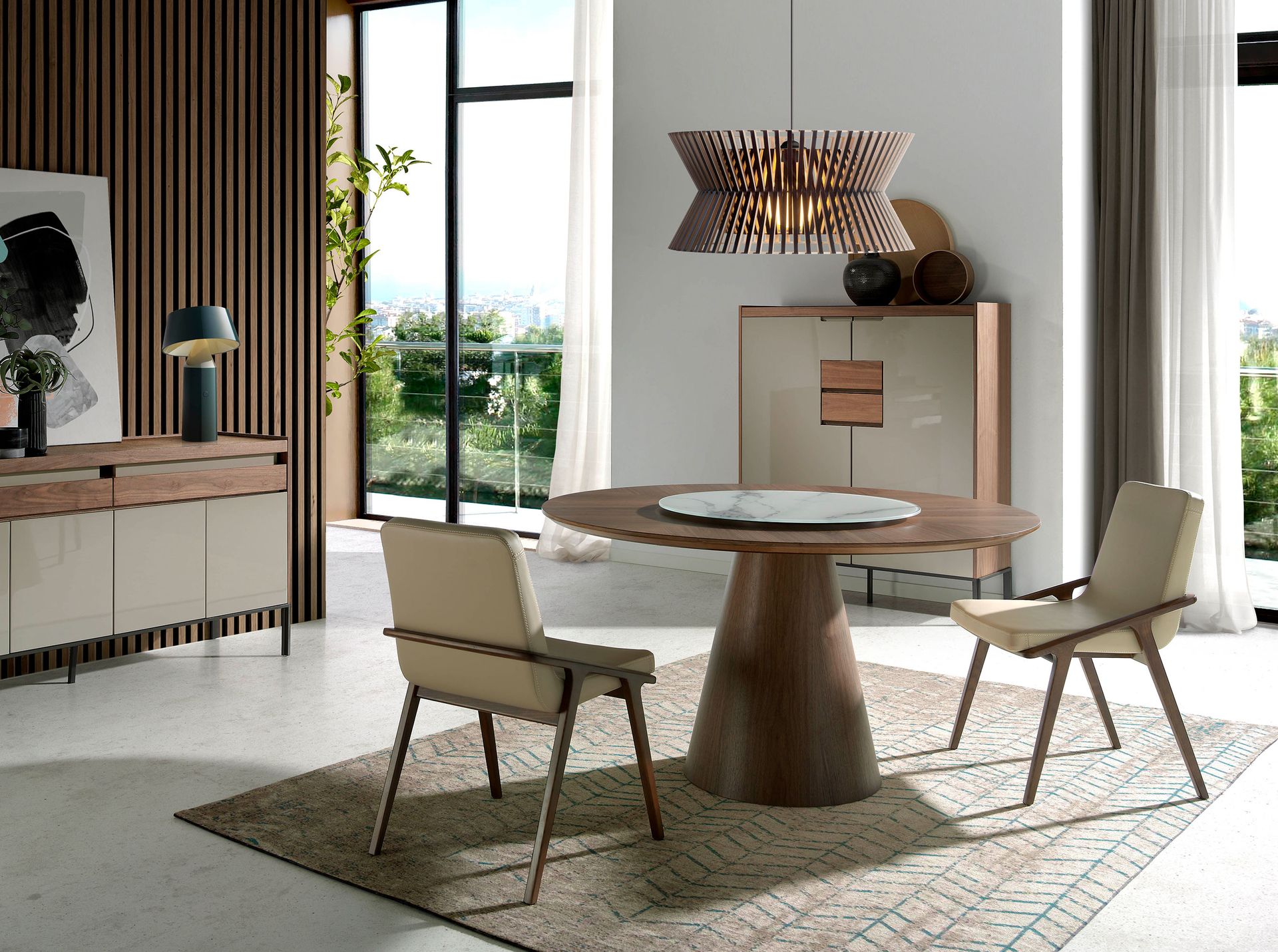 Rotating round dining table Walnut wood Ø 135cm