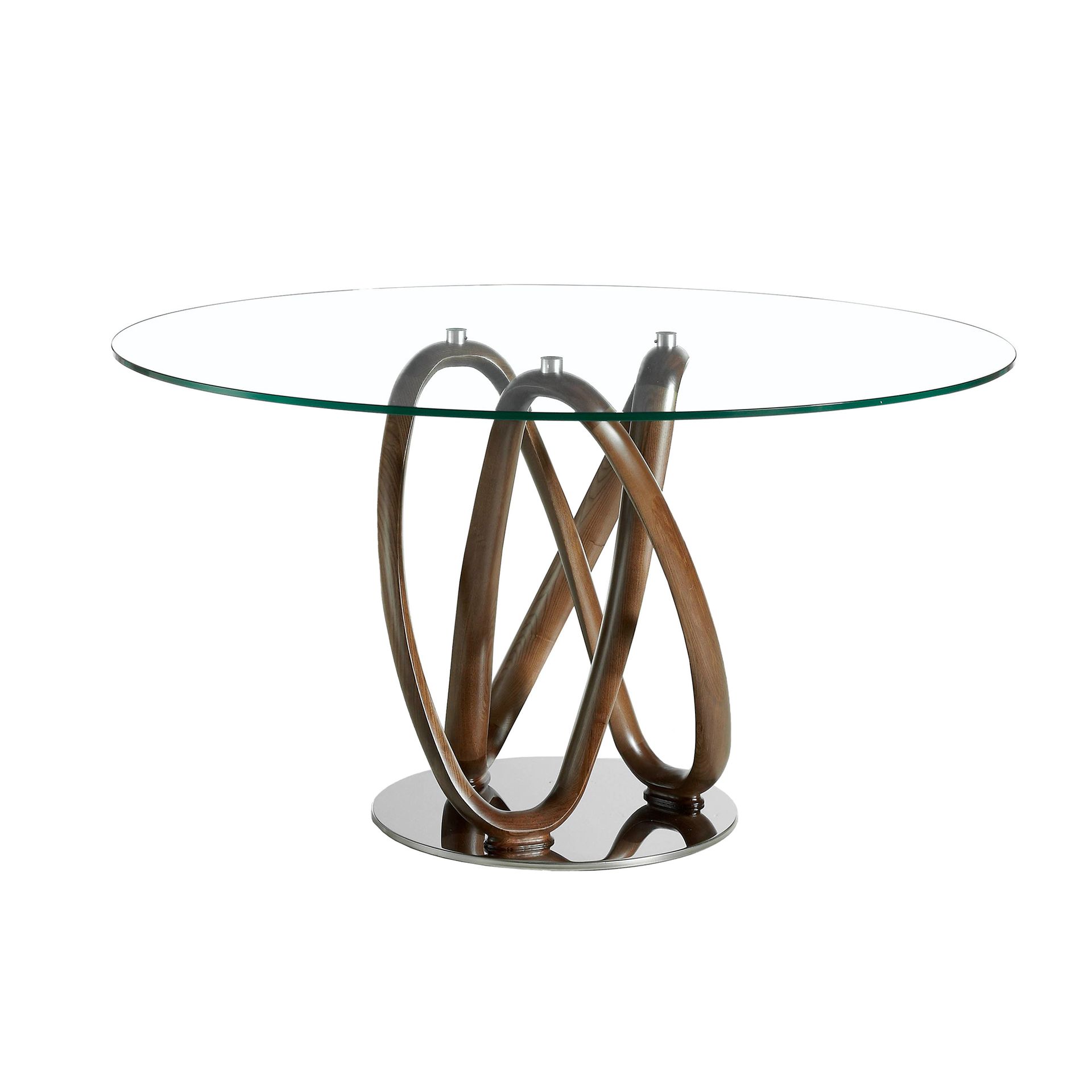 Round dining table walnut wood glass Ø 120cm