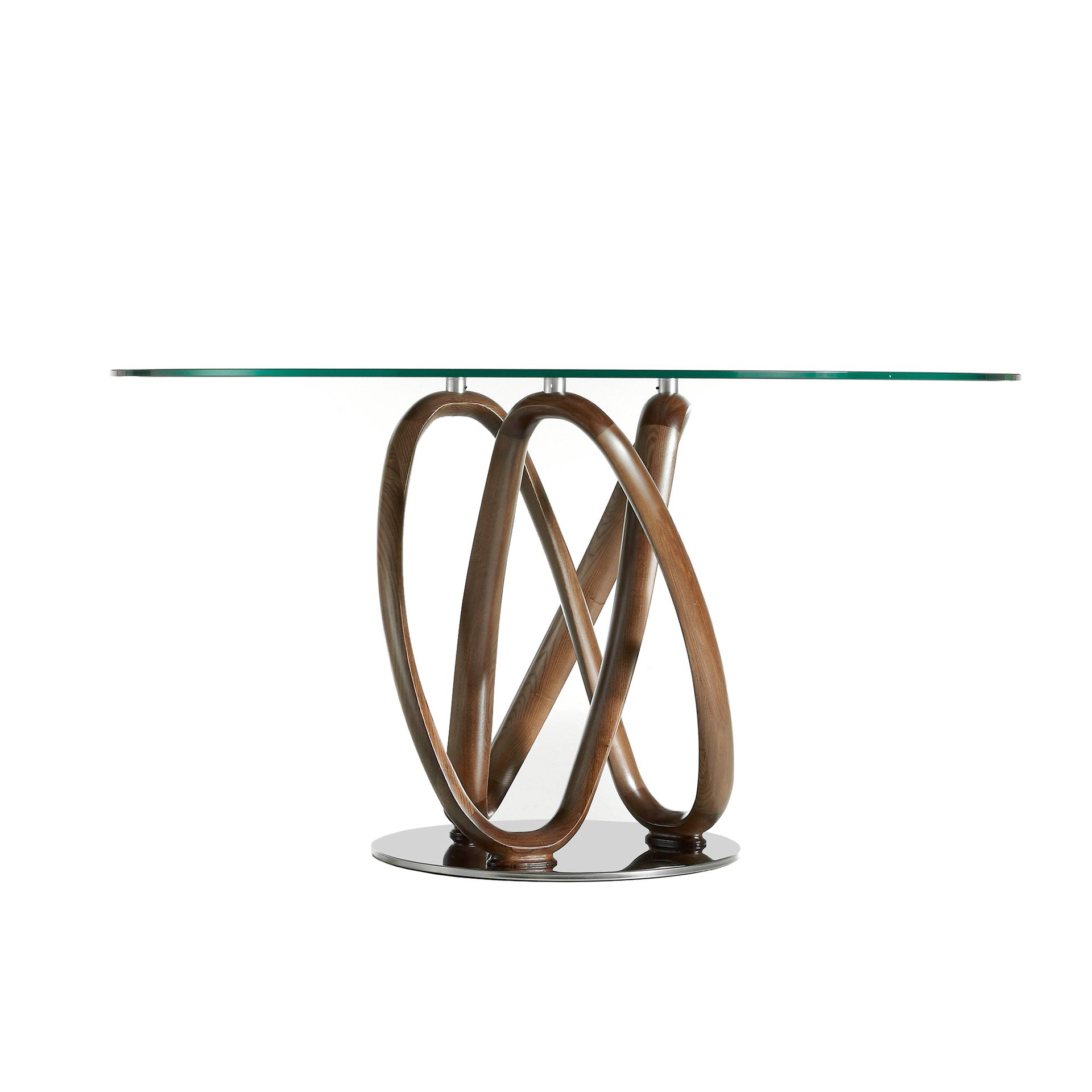 Round dining table walnut wood glass Ø 120cm