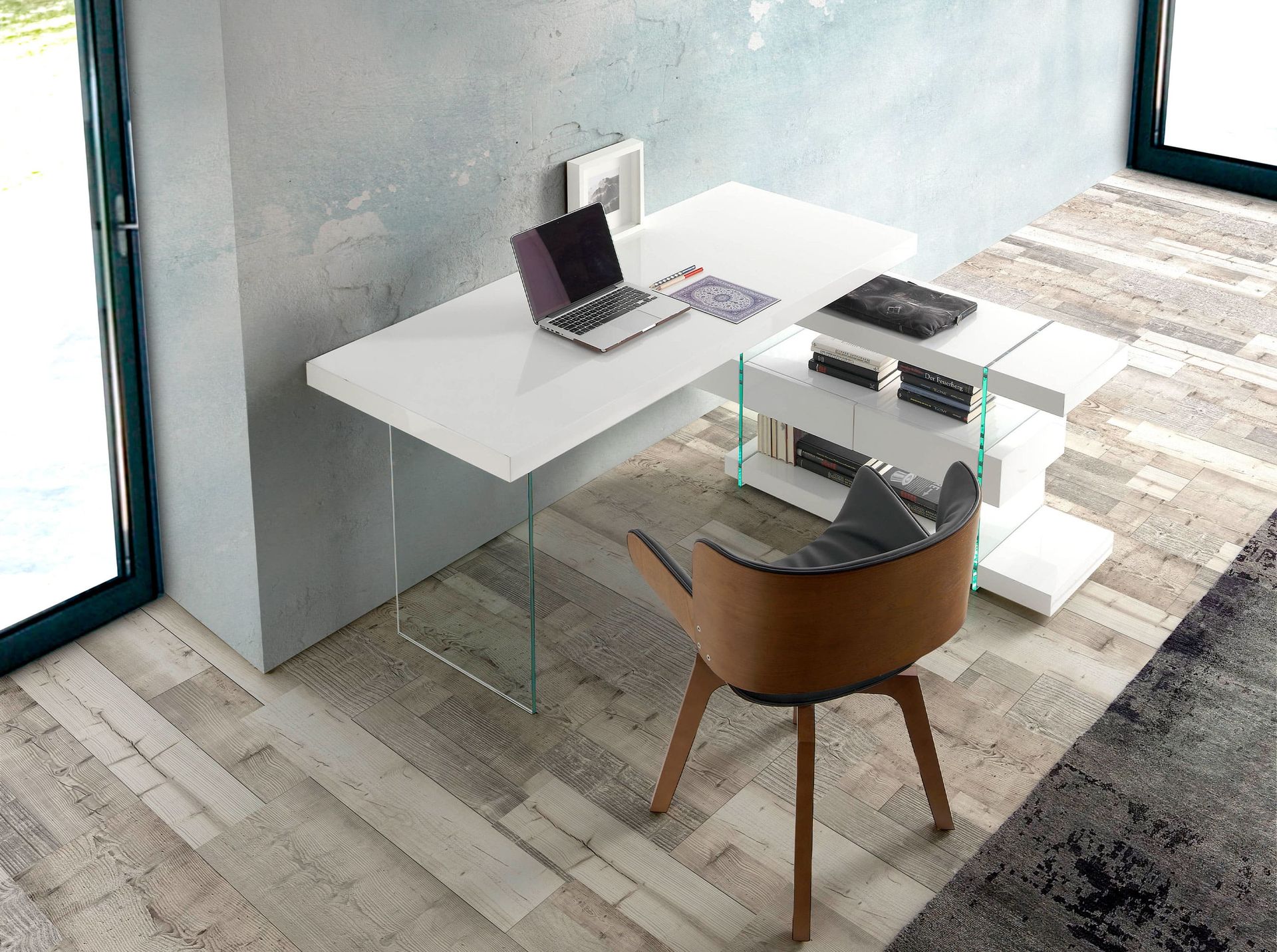 Desk Wood Glass White