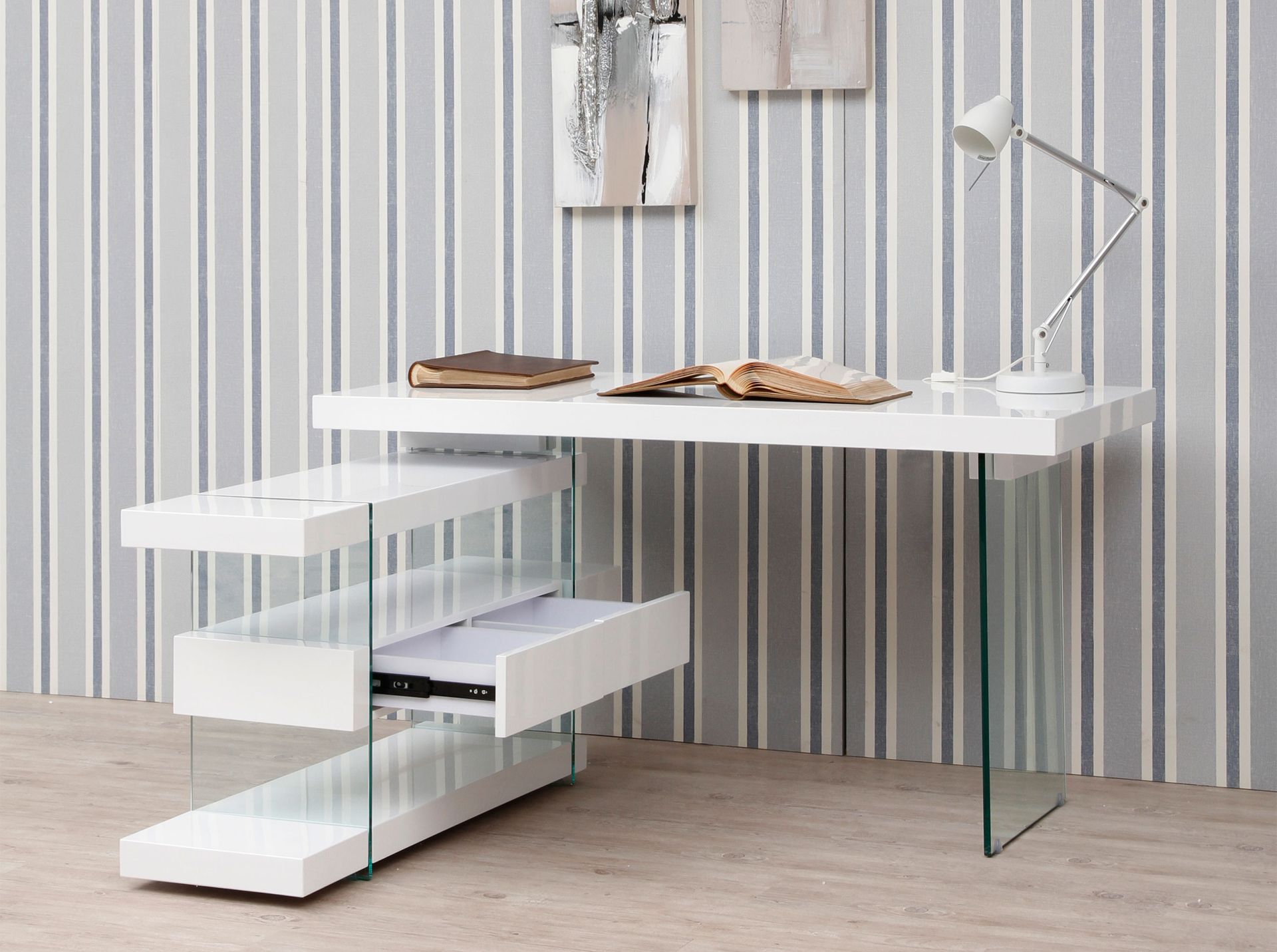 Desk Wood Glass White