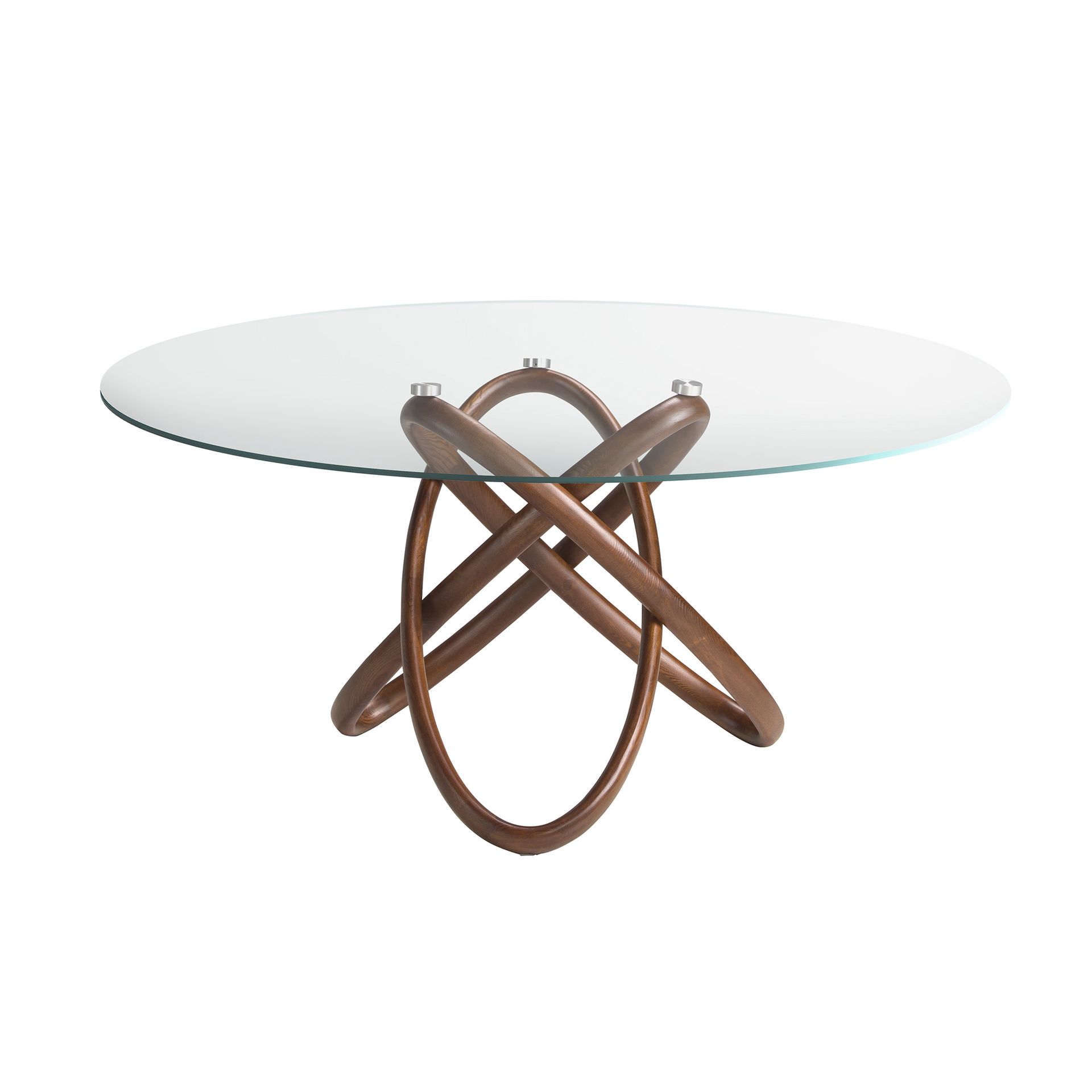 Round dining table walnut wood glass Ø 130cm