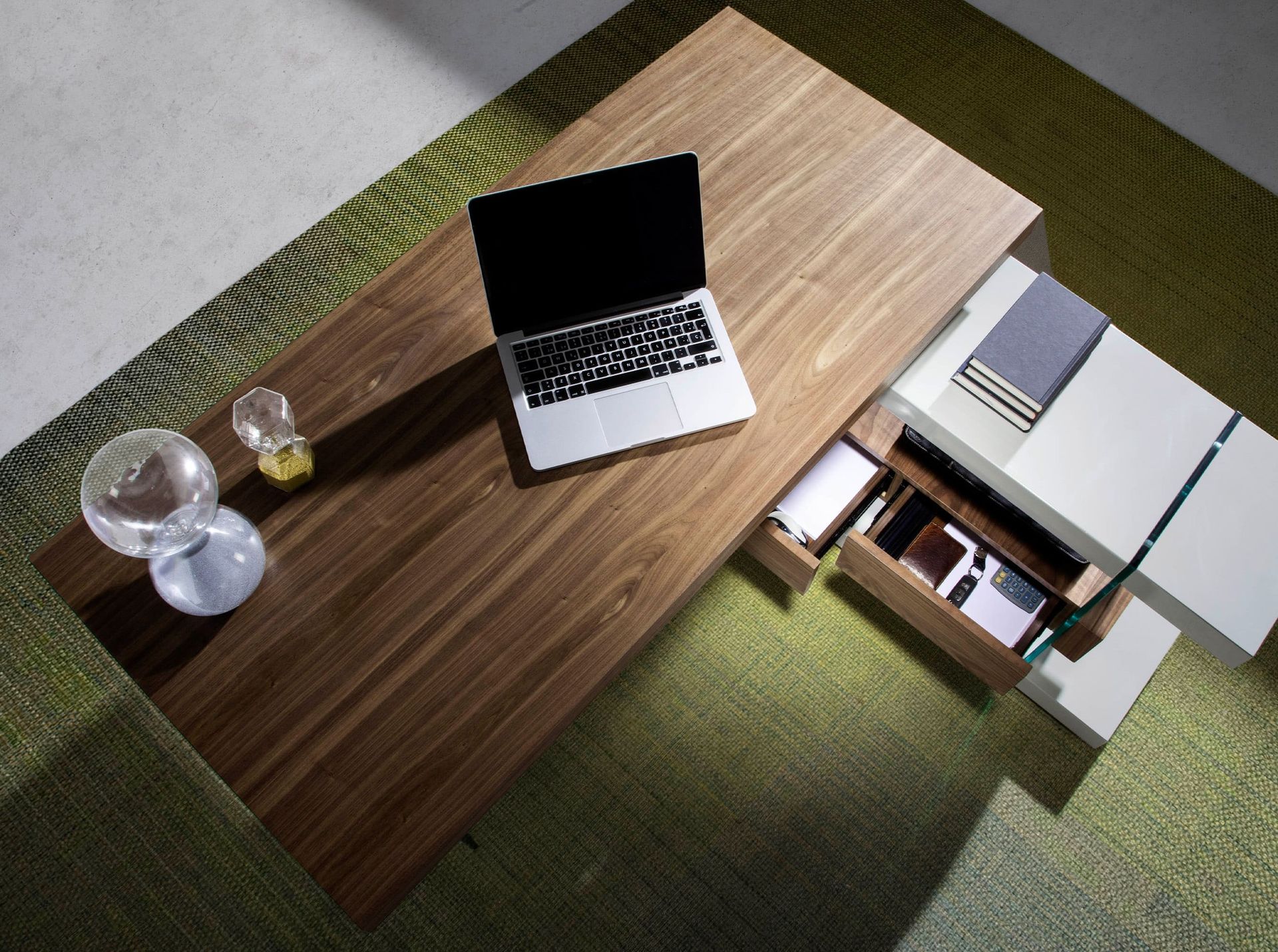 Desk Wood Glass Gray