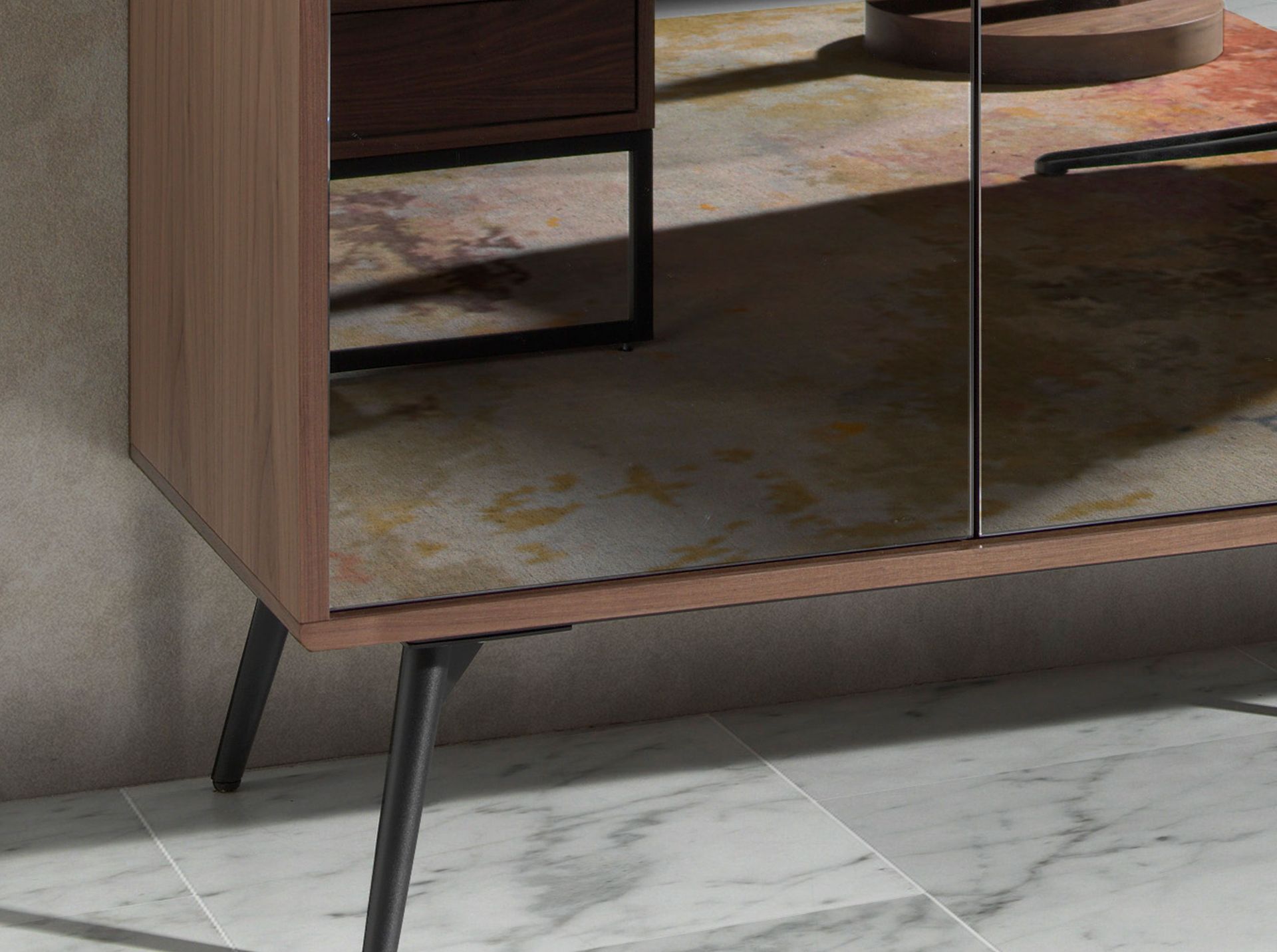 Sideboard Mirror effect Walnut wood Black