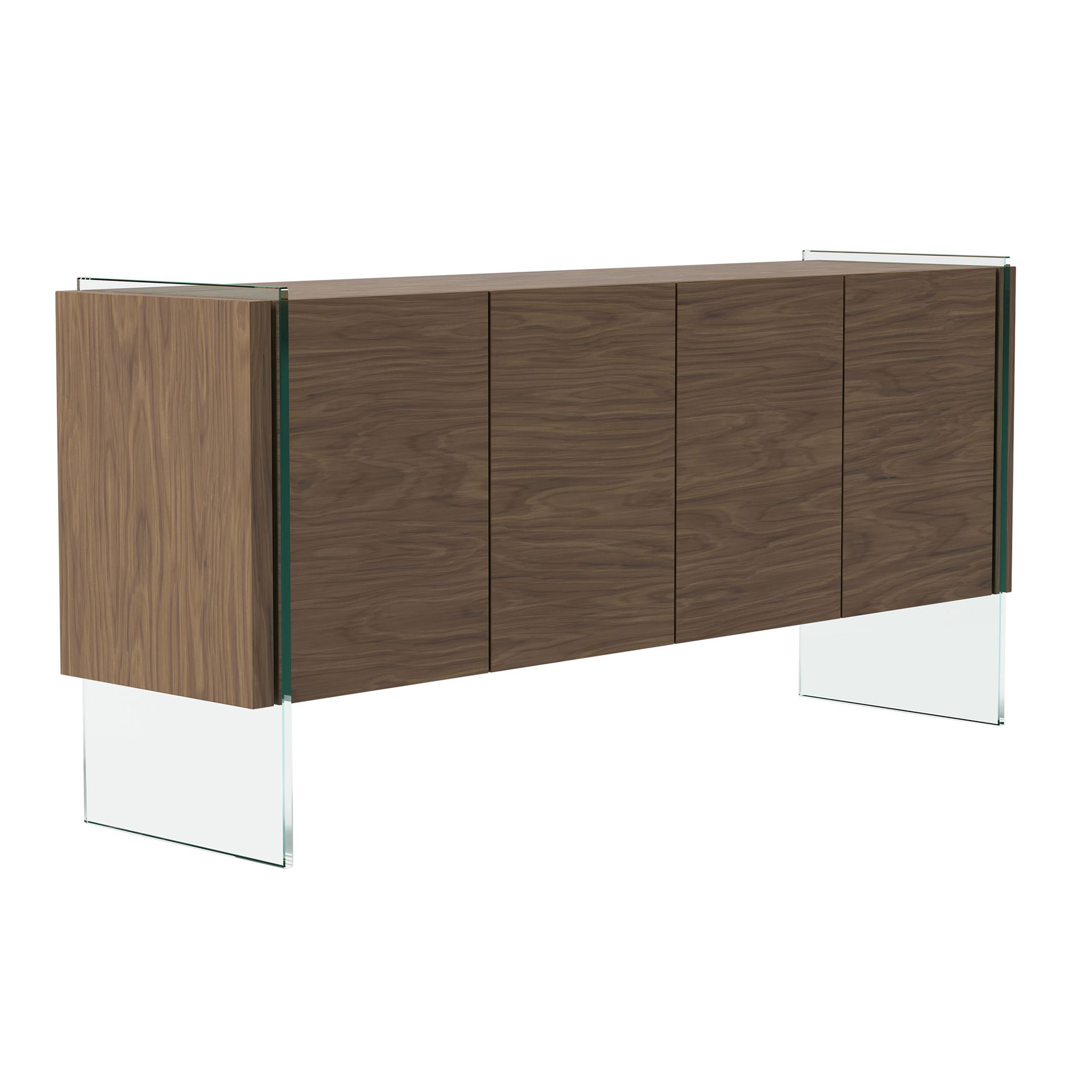 Sideboard Walnut wood Glass Brown