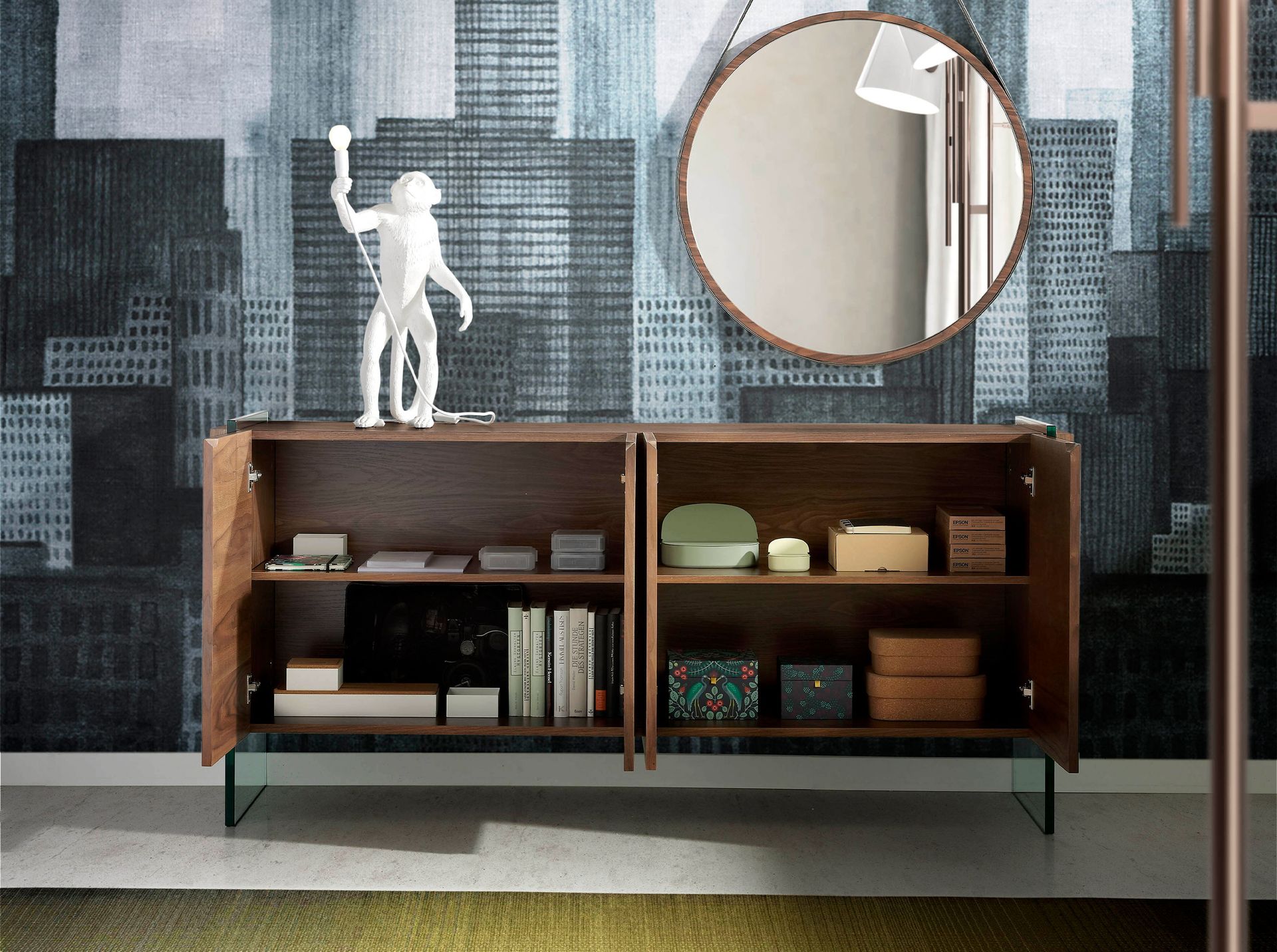 Sideboard Walnussholz Glas Braun