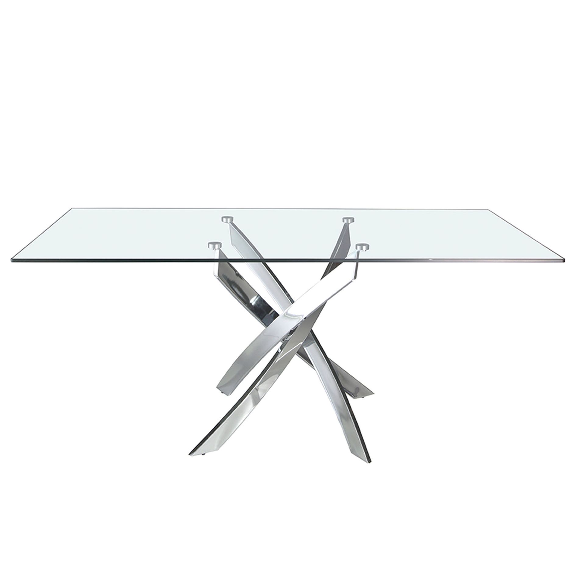 Dining table rectangular Tempered glass Chrome Silver 180×95 cm