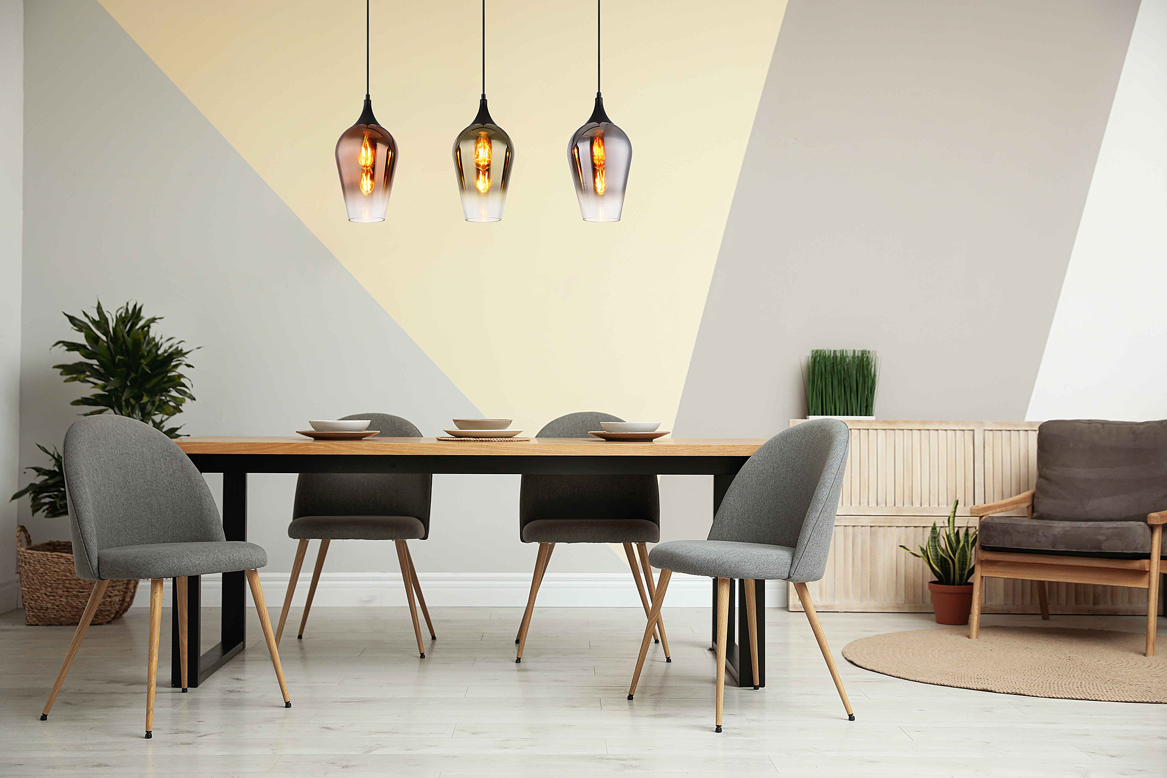 3-Light Pendant Light Lavus Type C Colored Glass Iron