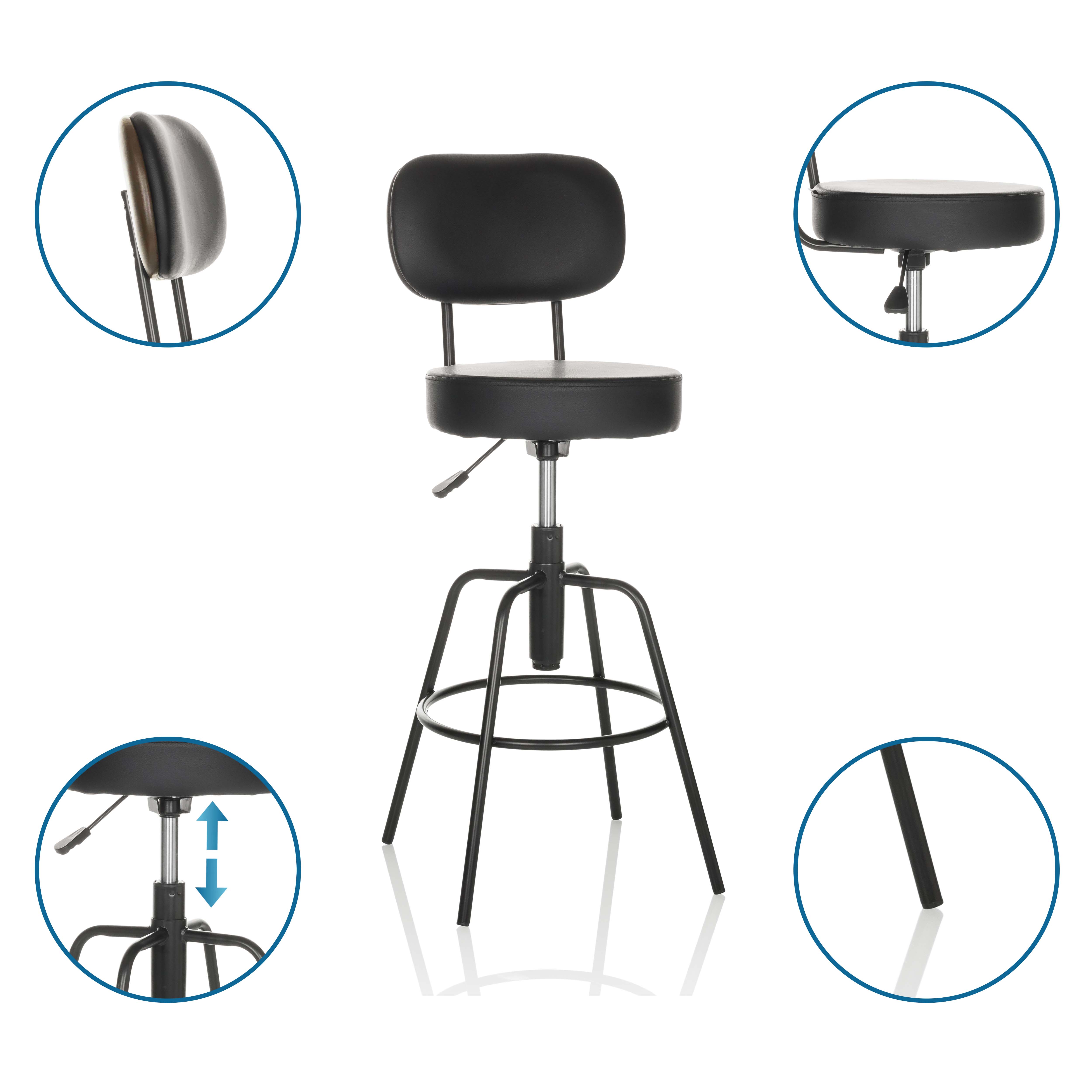 Disc High Stool Height Adjustable Faux Leather Black