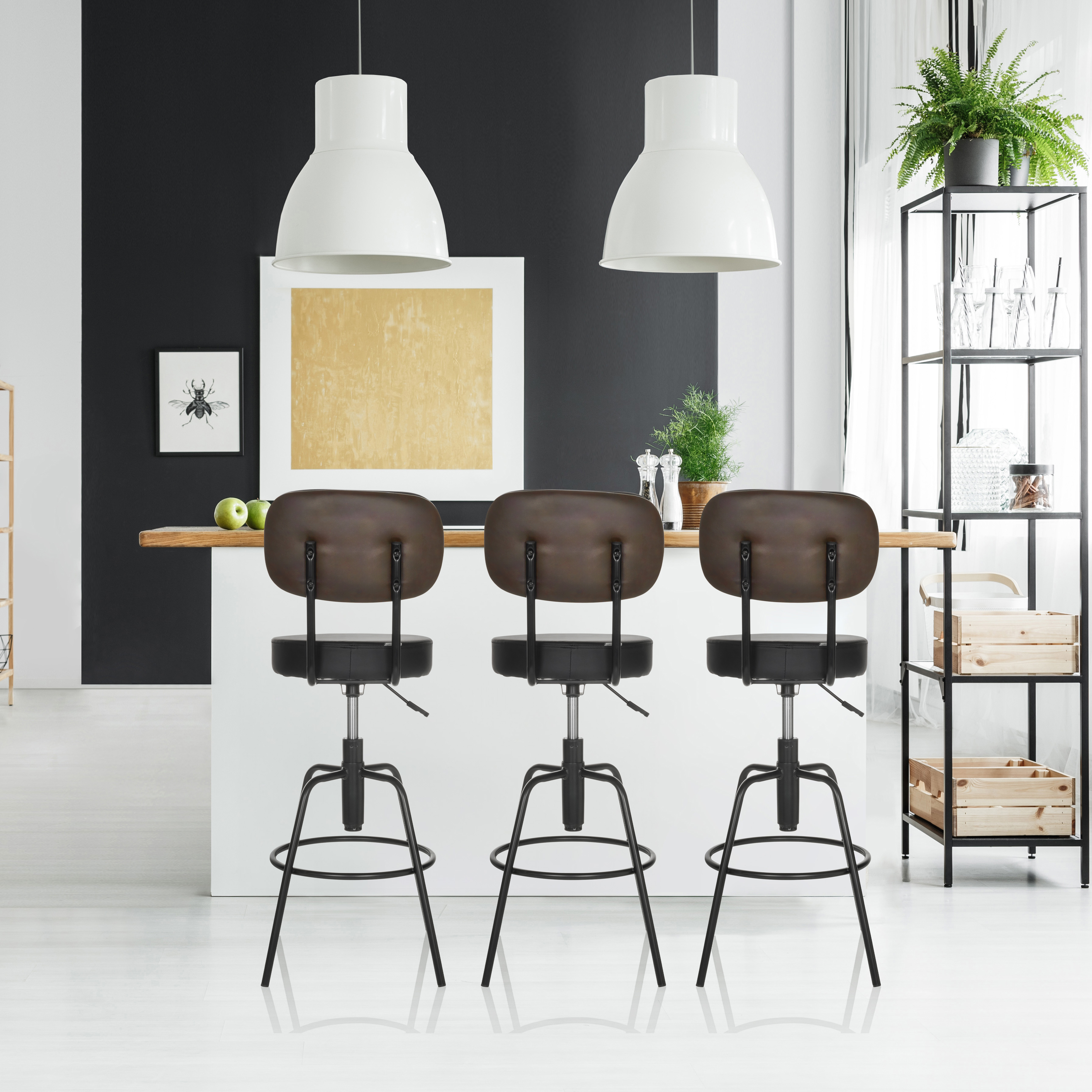 Disc High Stool Height Adjustable Faux Leather Black