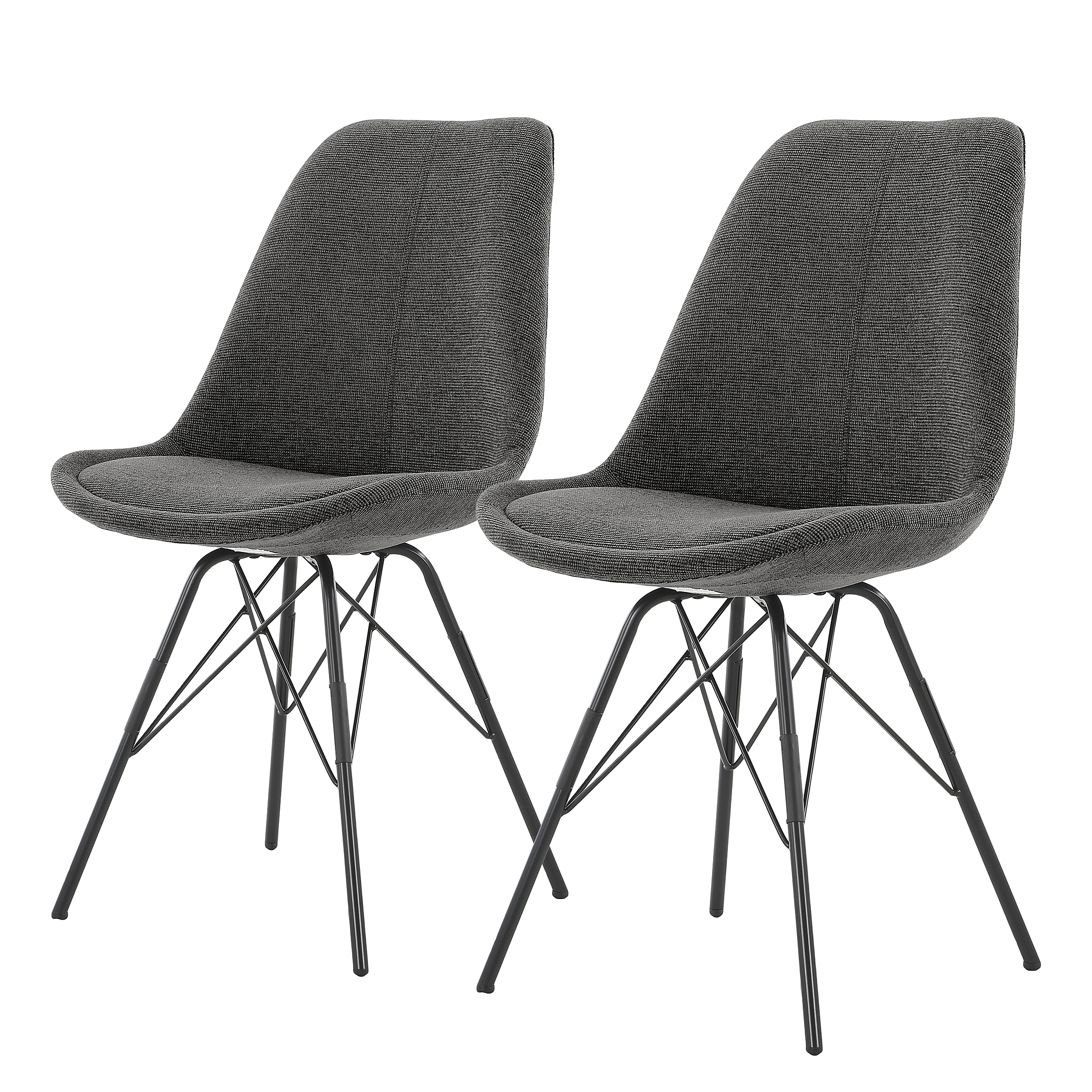2x Bonito Upholstered Chair Structured Fabric Steel Black Grey